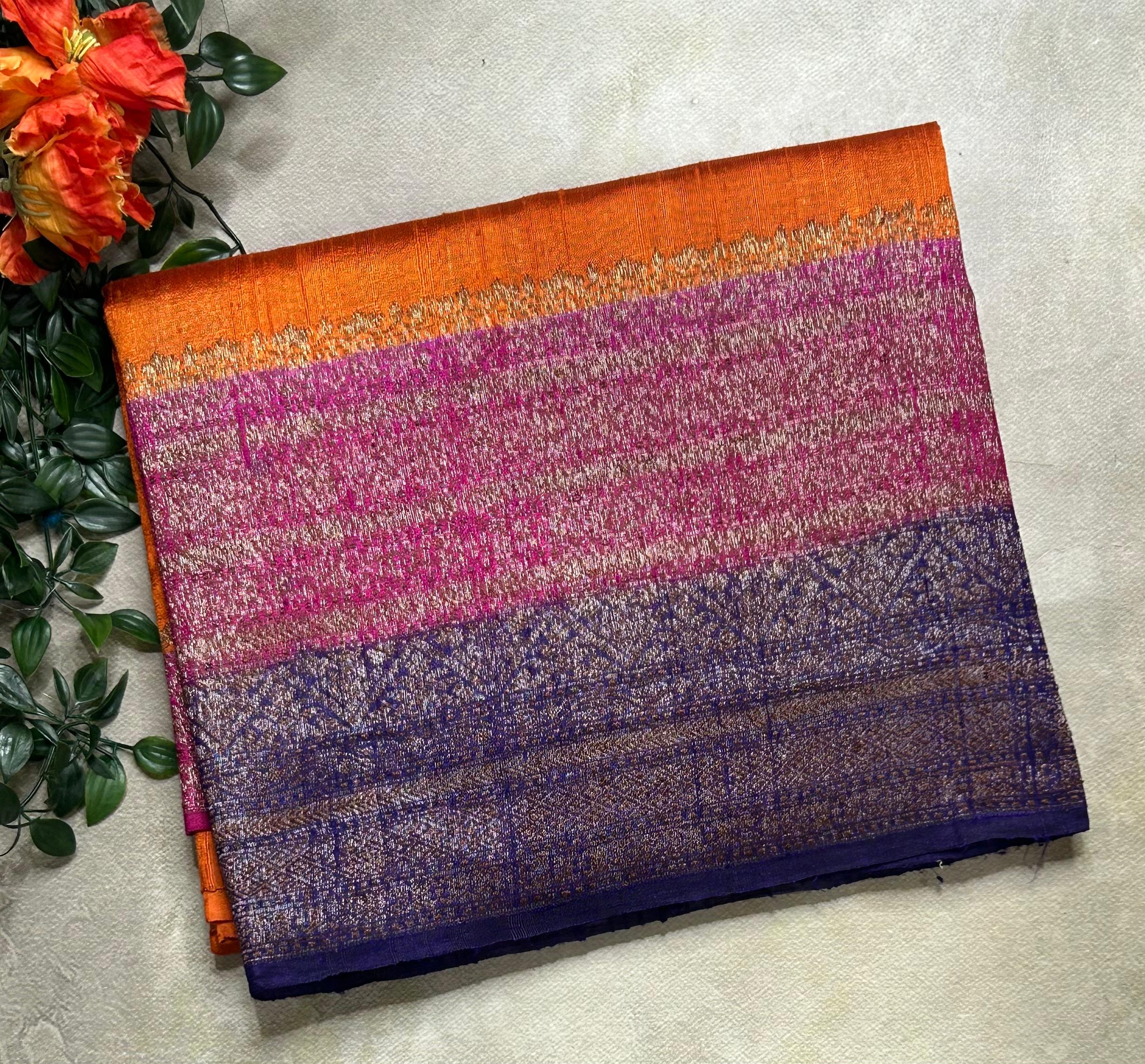 Orange small butta pure tussar crepe 104 silk saree