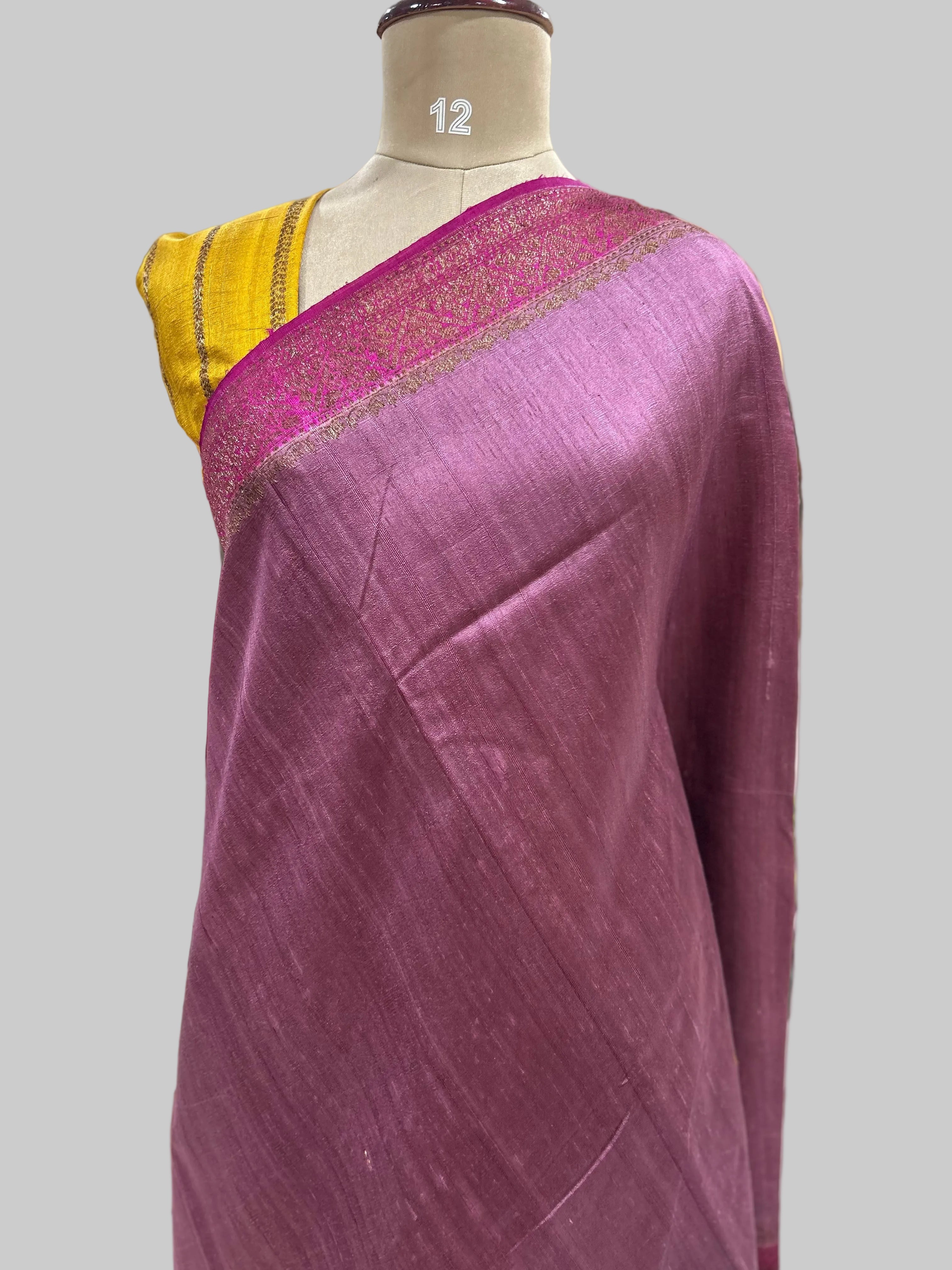 Onion pink small butta pure tussar crepe 104 silk saree