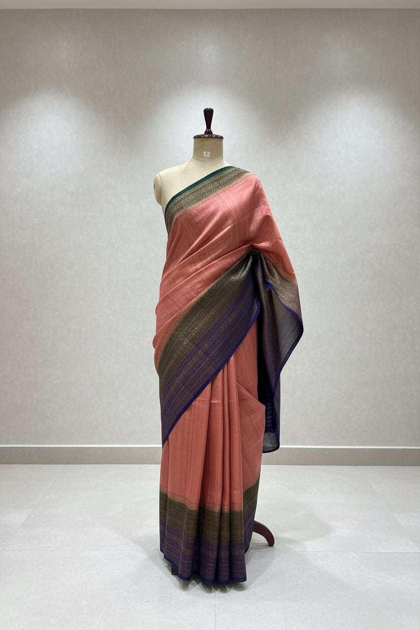 Light pink small butta pure tussar crepe 104 silk saree