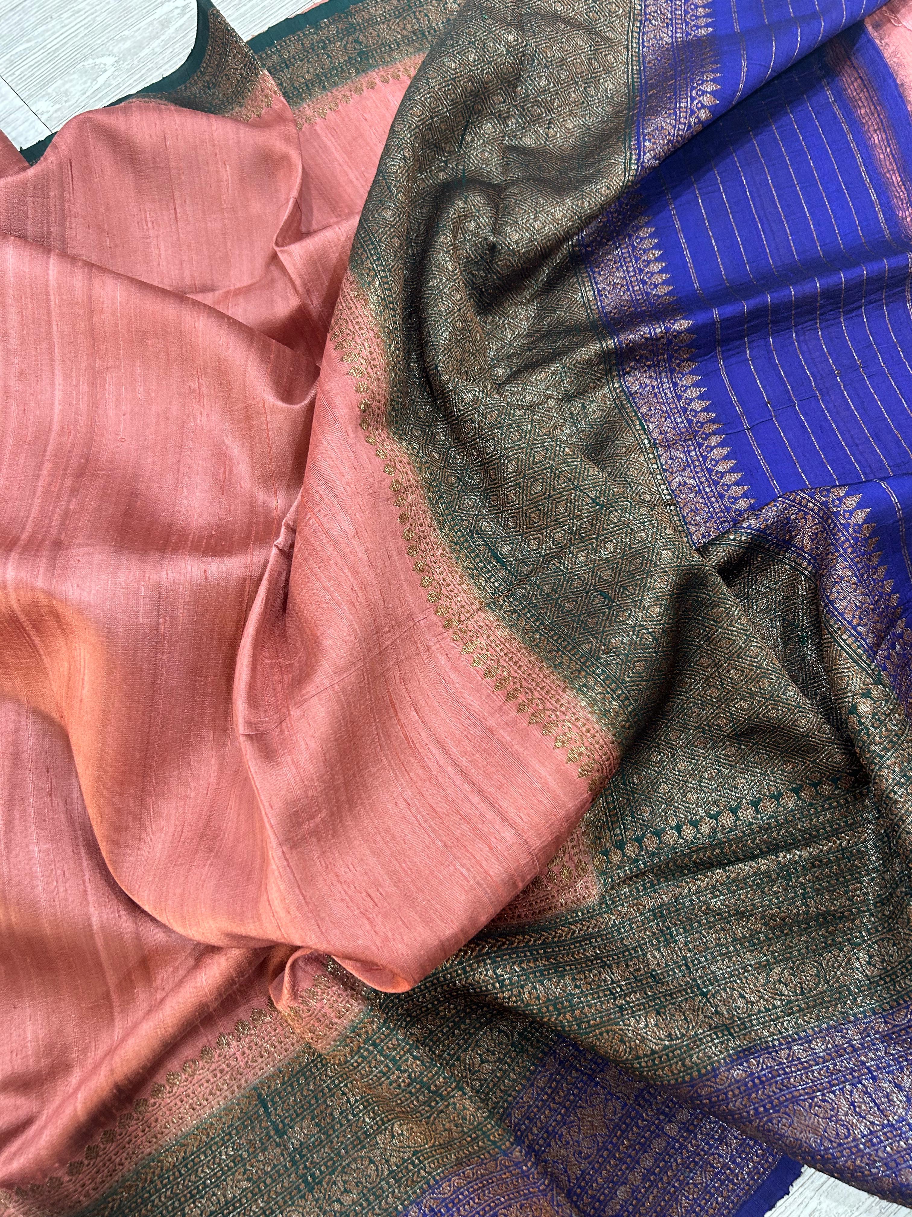 Light pink small butta pure tussar crepe 104 silk saree