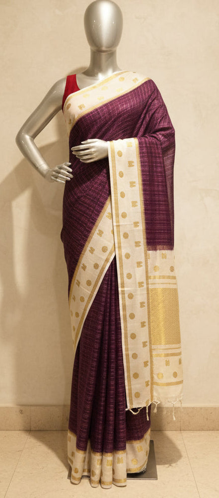 Wine checks n bentex pure Mysore silk 104 saree