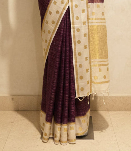 Wine checks n bentex pure Mysore silk 104 saree