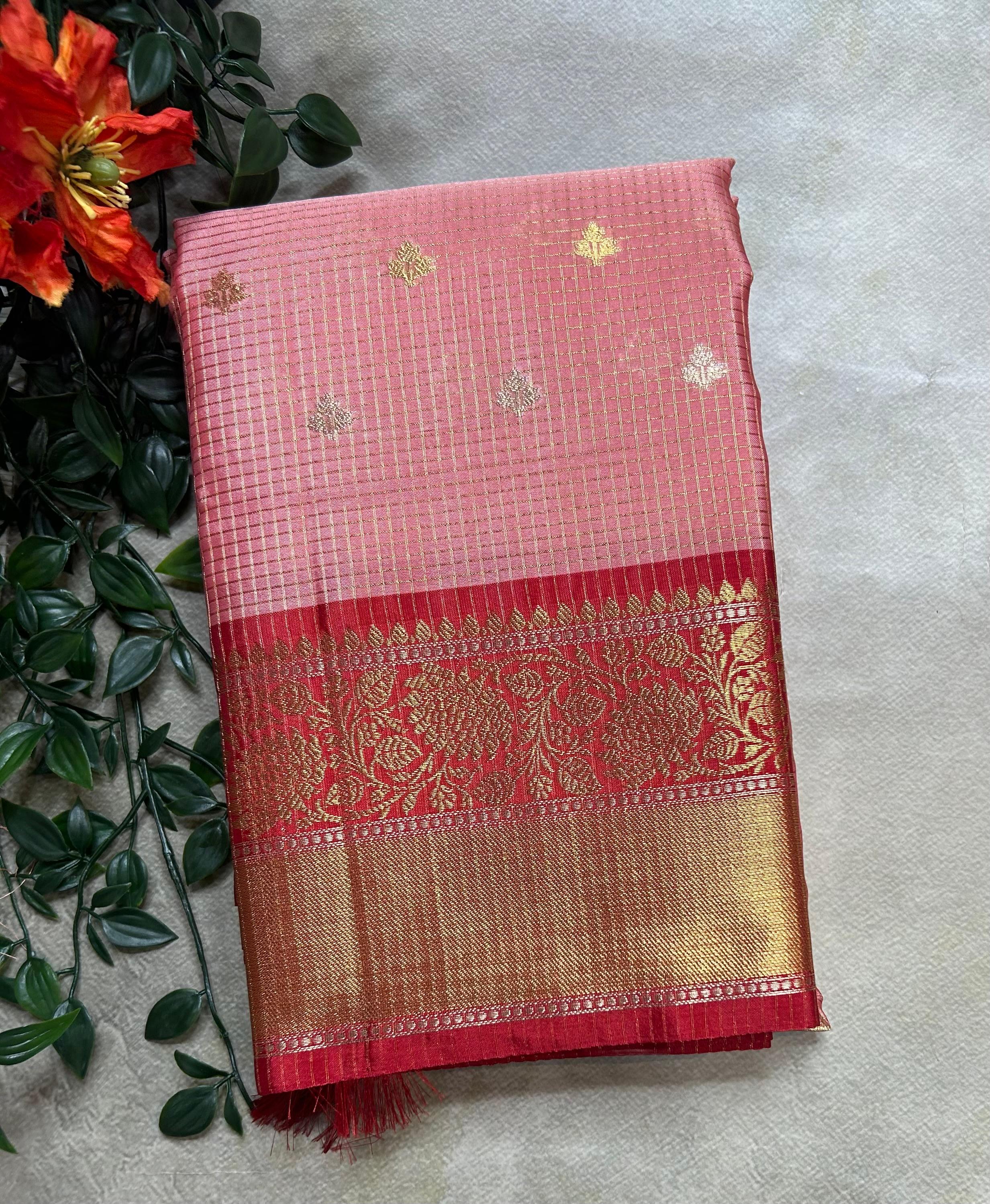 Pastel pink small semi Kanchi-105 saree