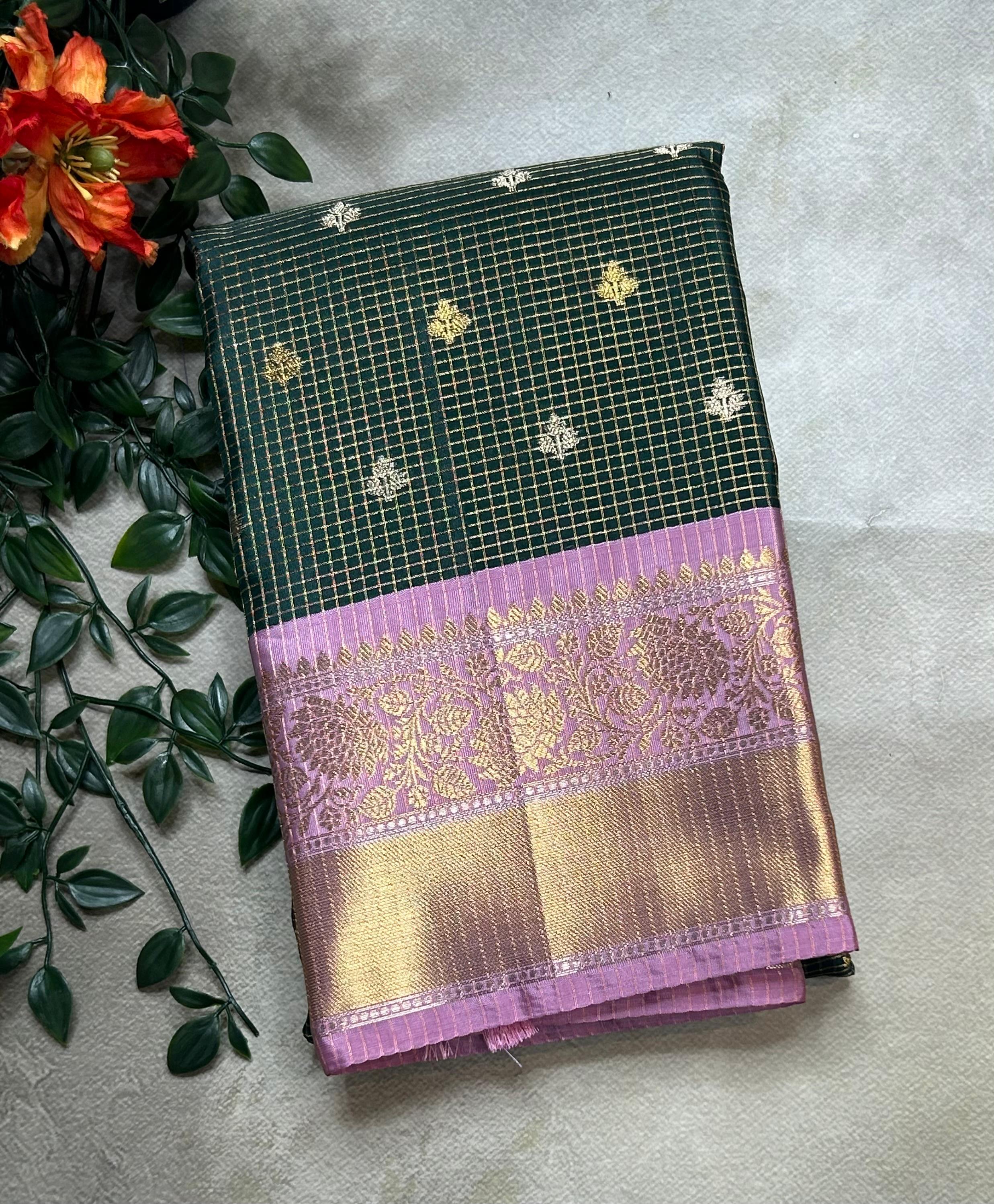 Bottle green small semi Kanchi-105 saree