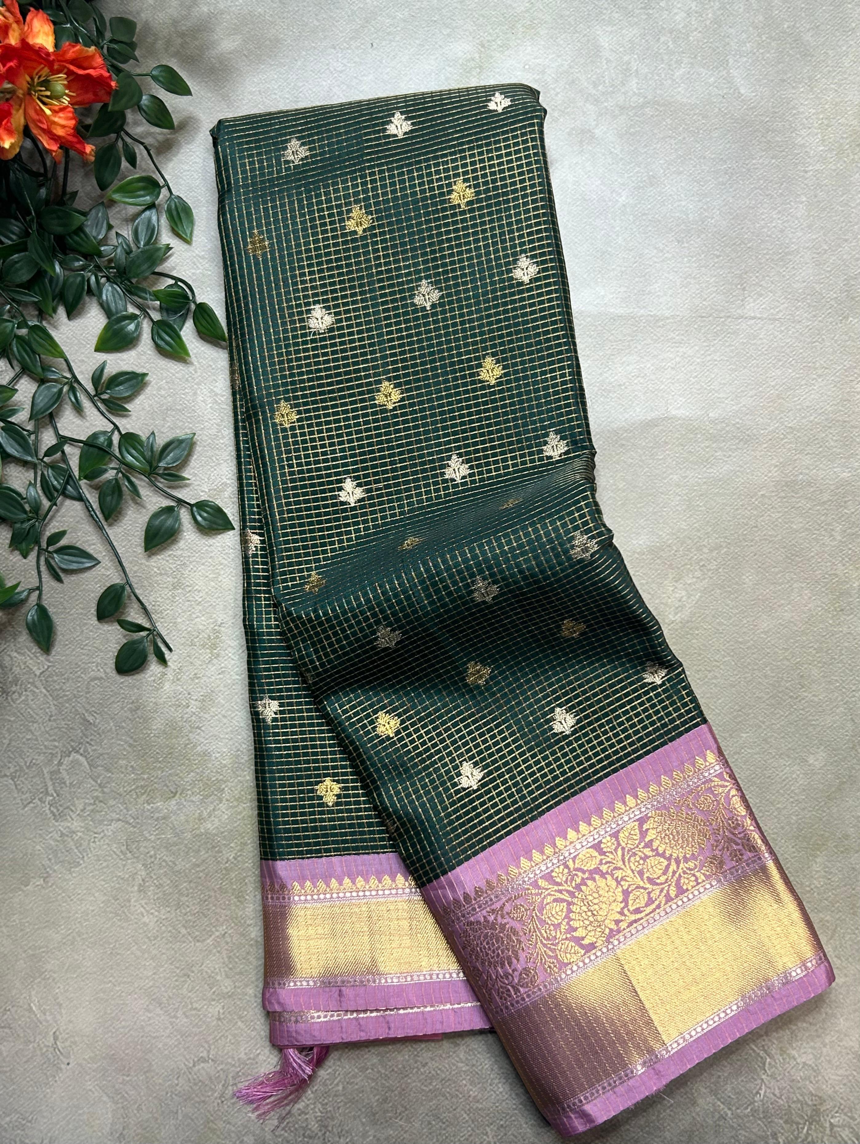 Bottle green small semi Kanchi-105 saree
