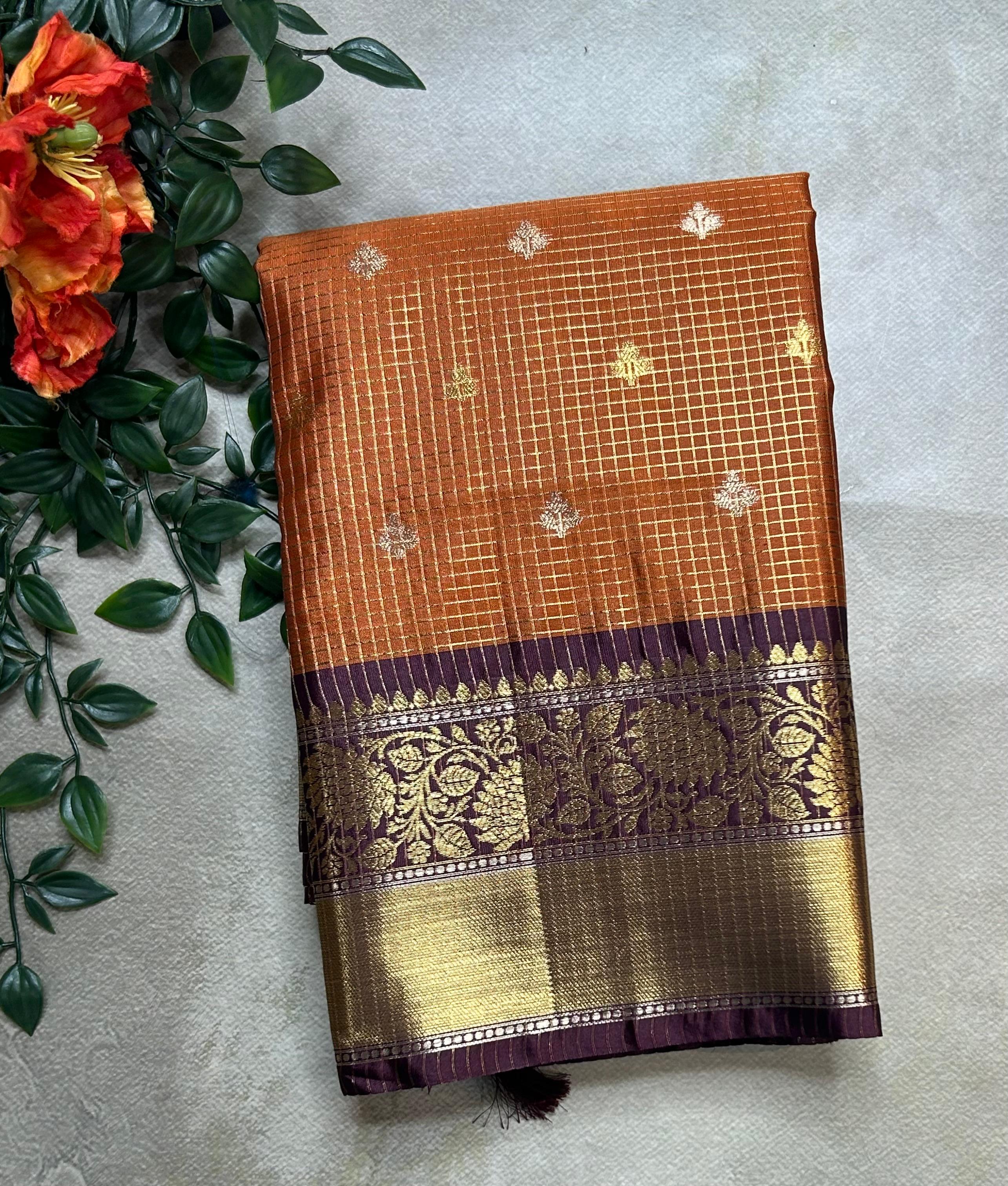 Rust orange small butta semi Kanchi-105 saree