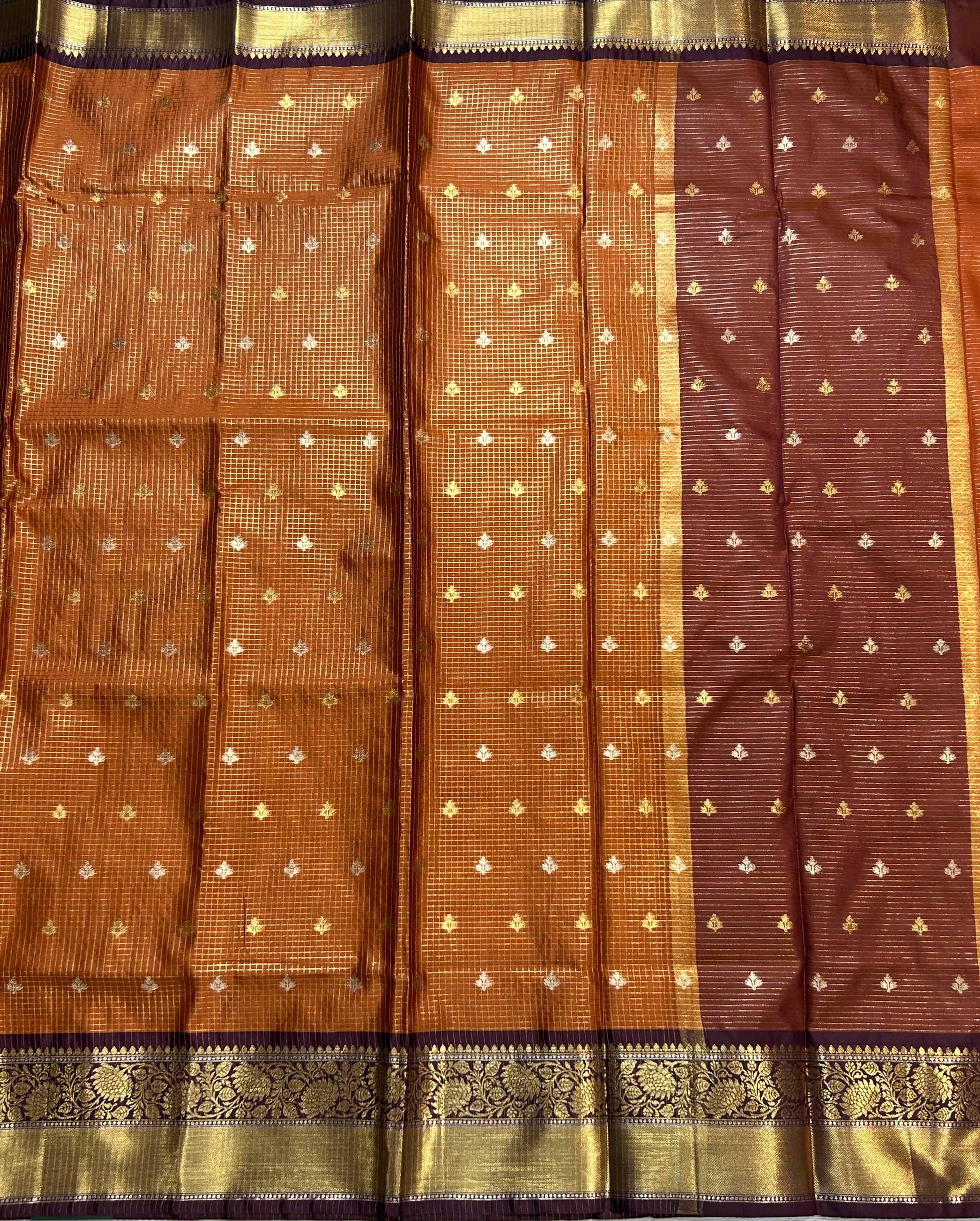 Rust orange small butta semi Kanchi-105 saree