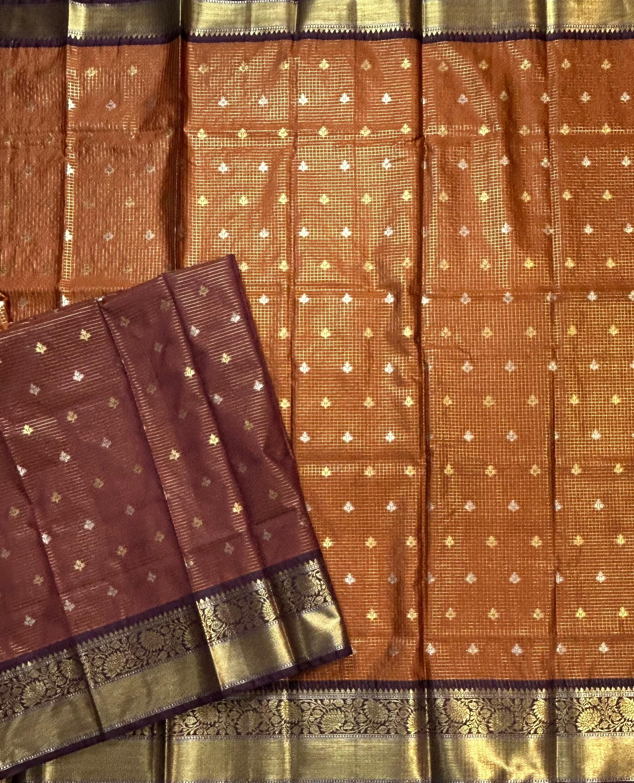 Rust orange small butta semi Kanchi-105 saree