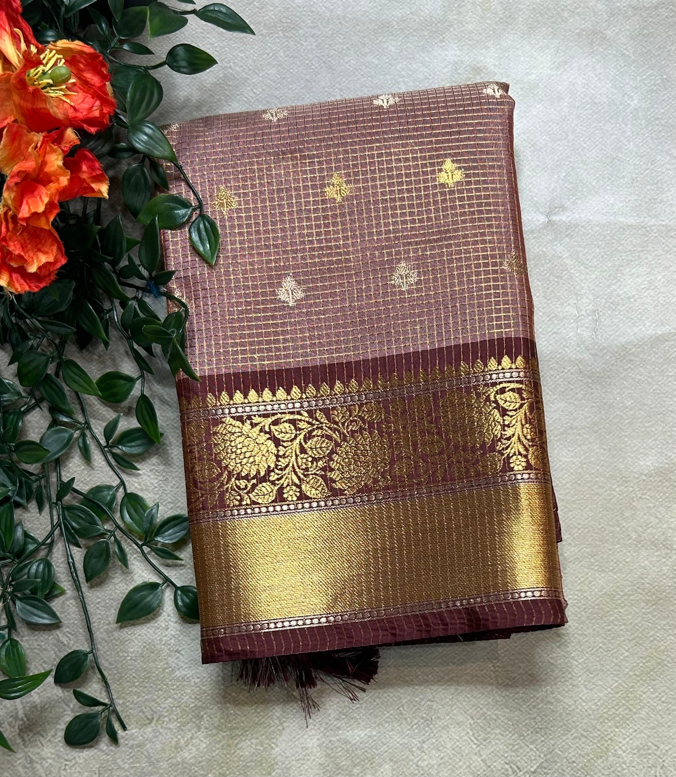 Pastel brown small butta semi Kanchi-105 saree