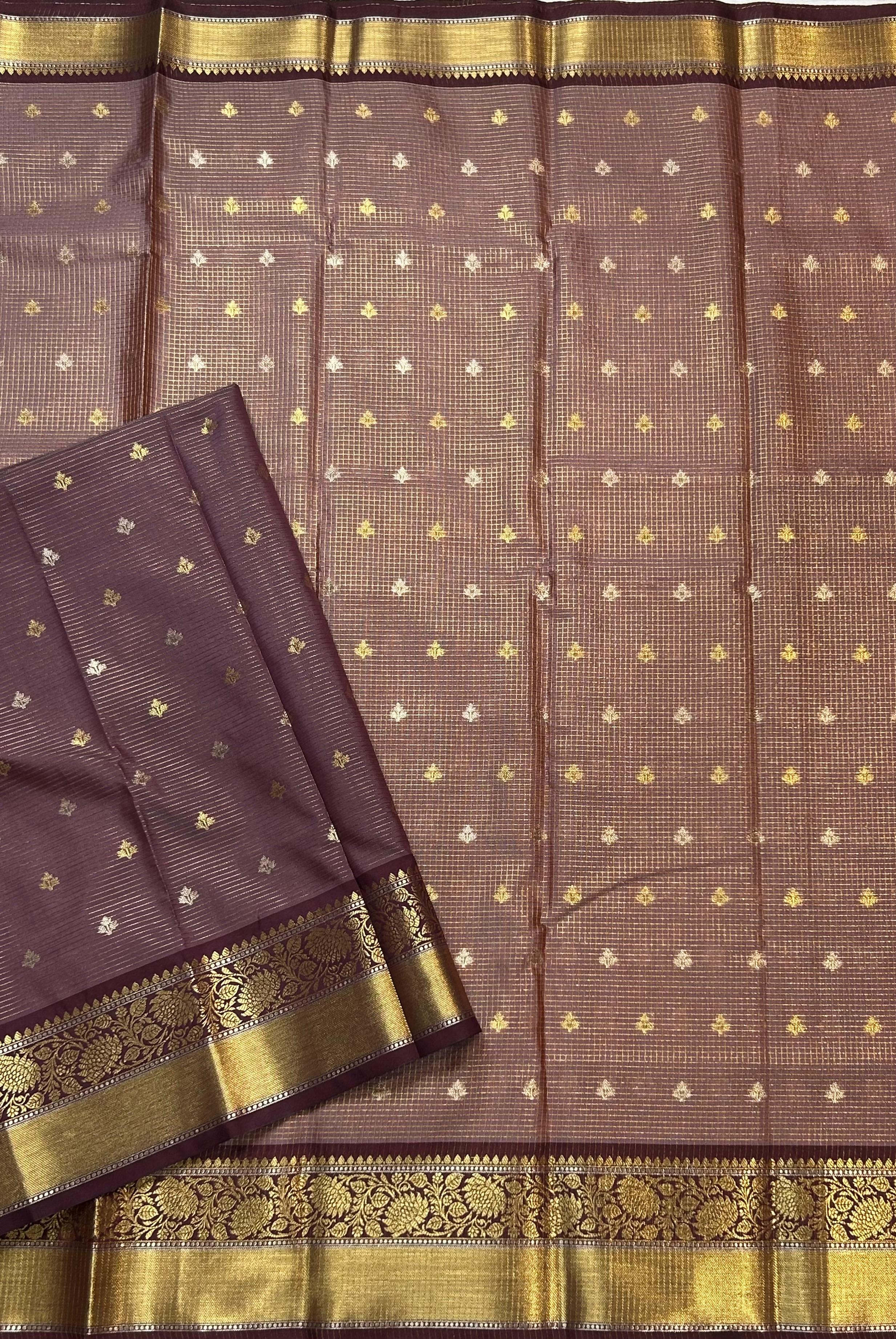 Pastel brown small butta semi Kanchi-105 saree