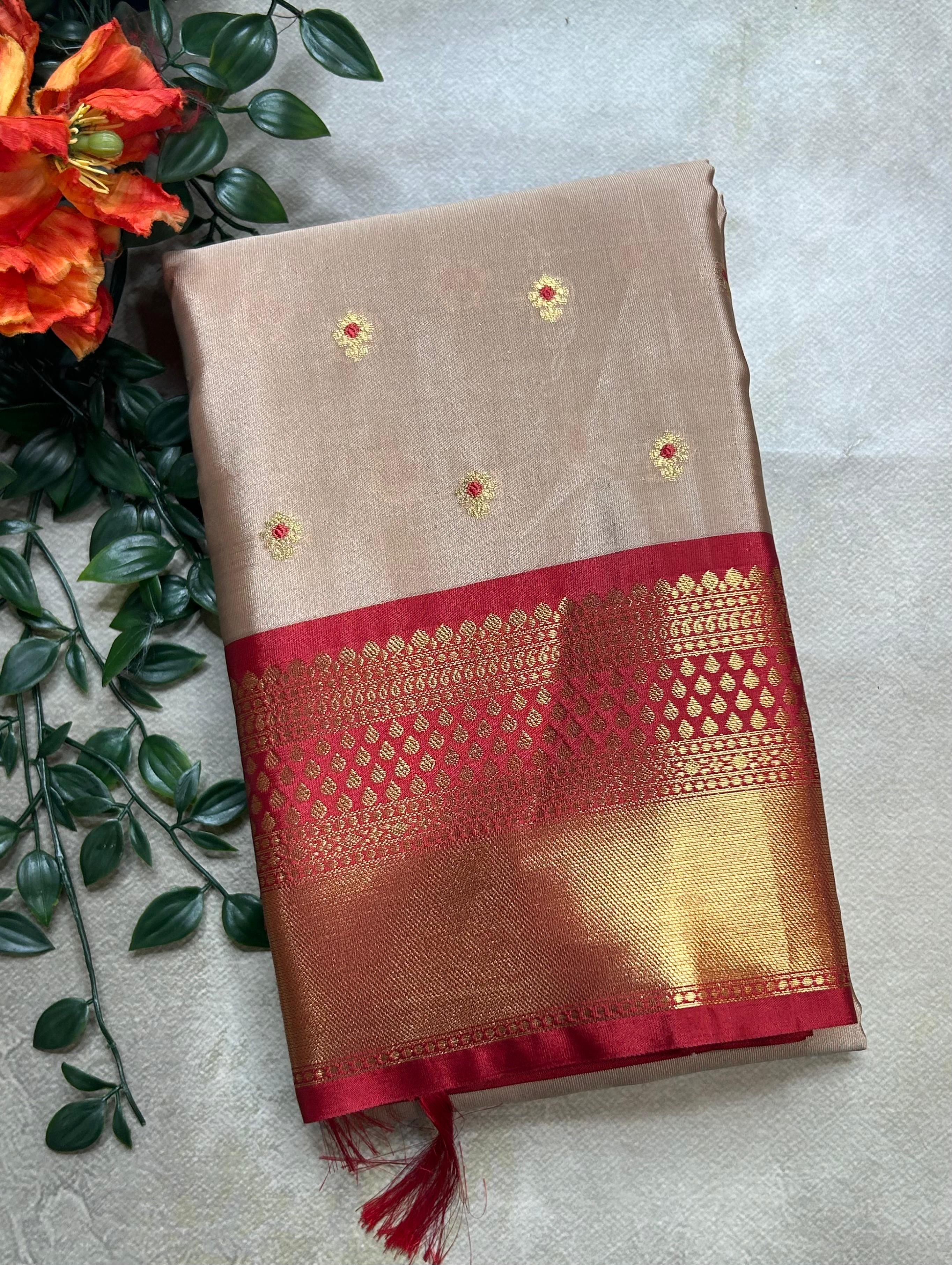 Beige small butta semi Kanchi-105 saree