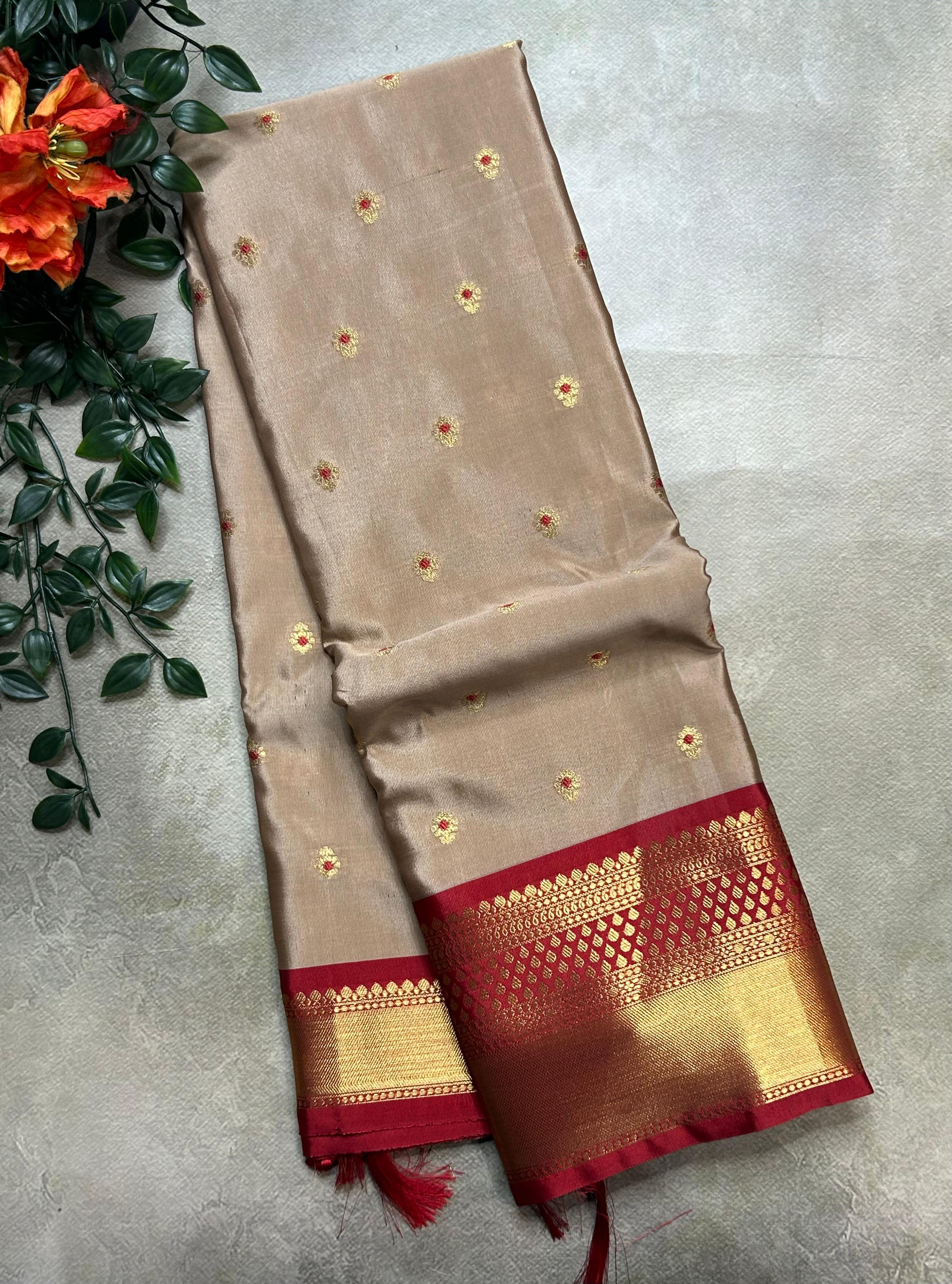 Beige small butta semi Kanchi-105 saree