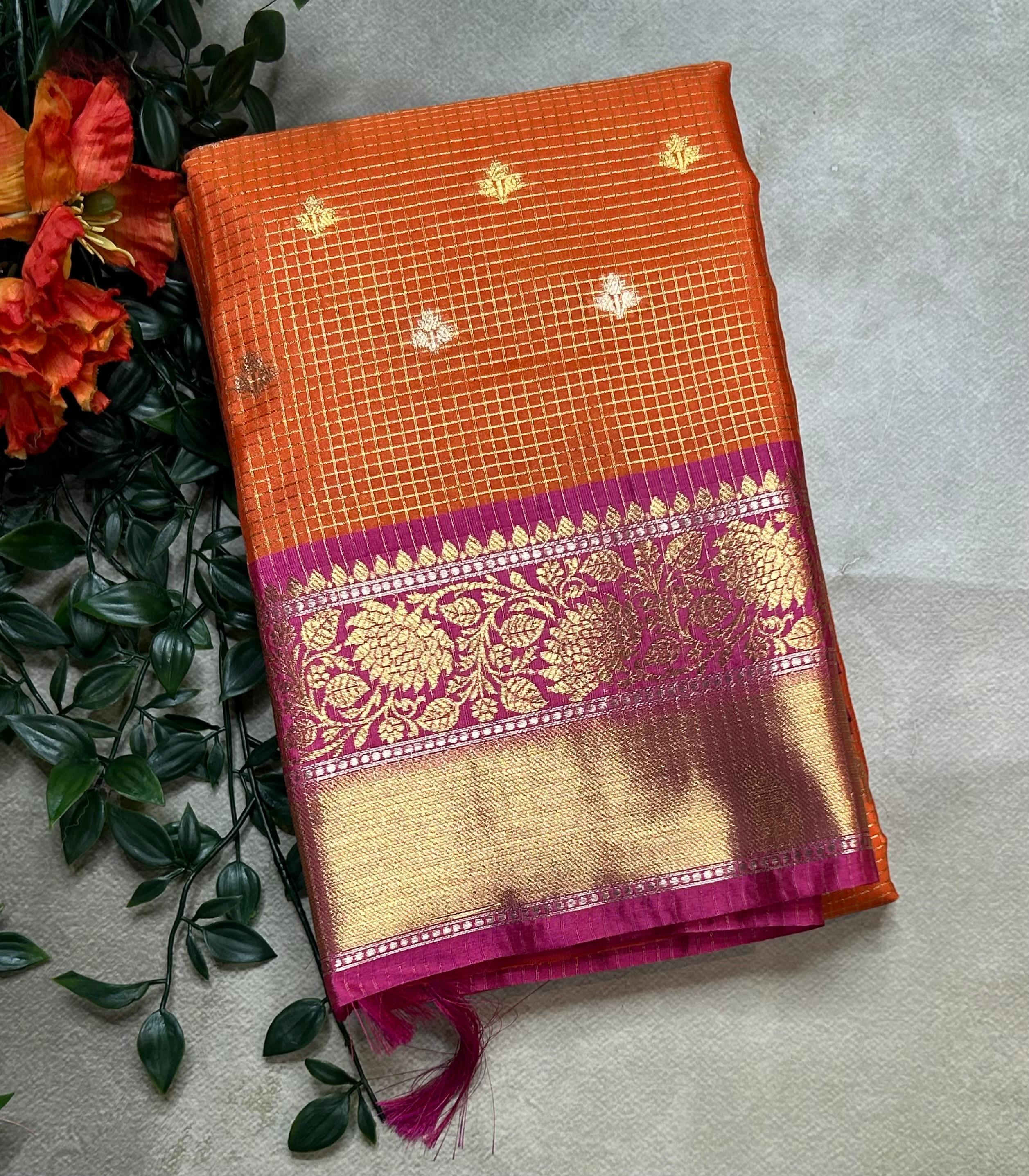 Orange small semi Kanchi-105 saree
