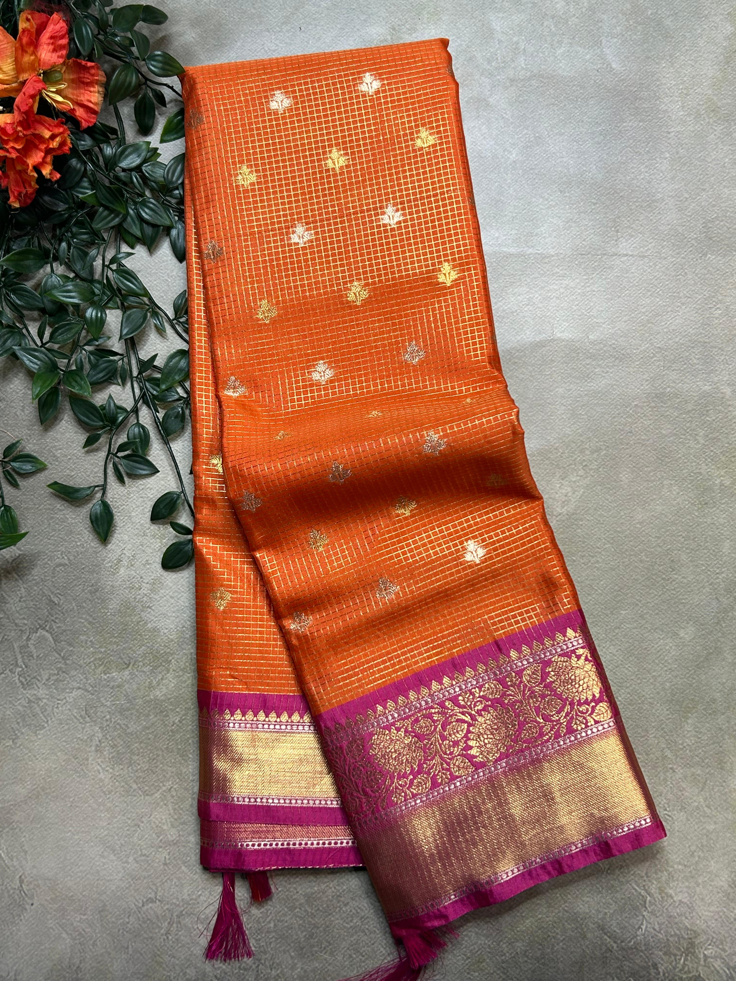 Orange small semi Kanchi-105 saree