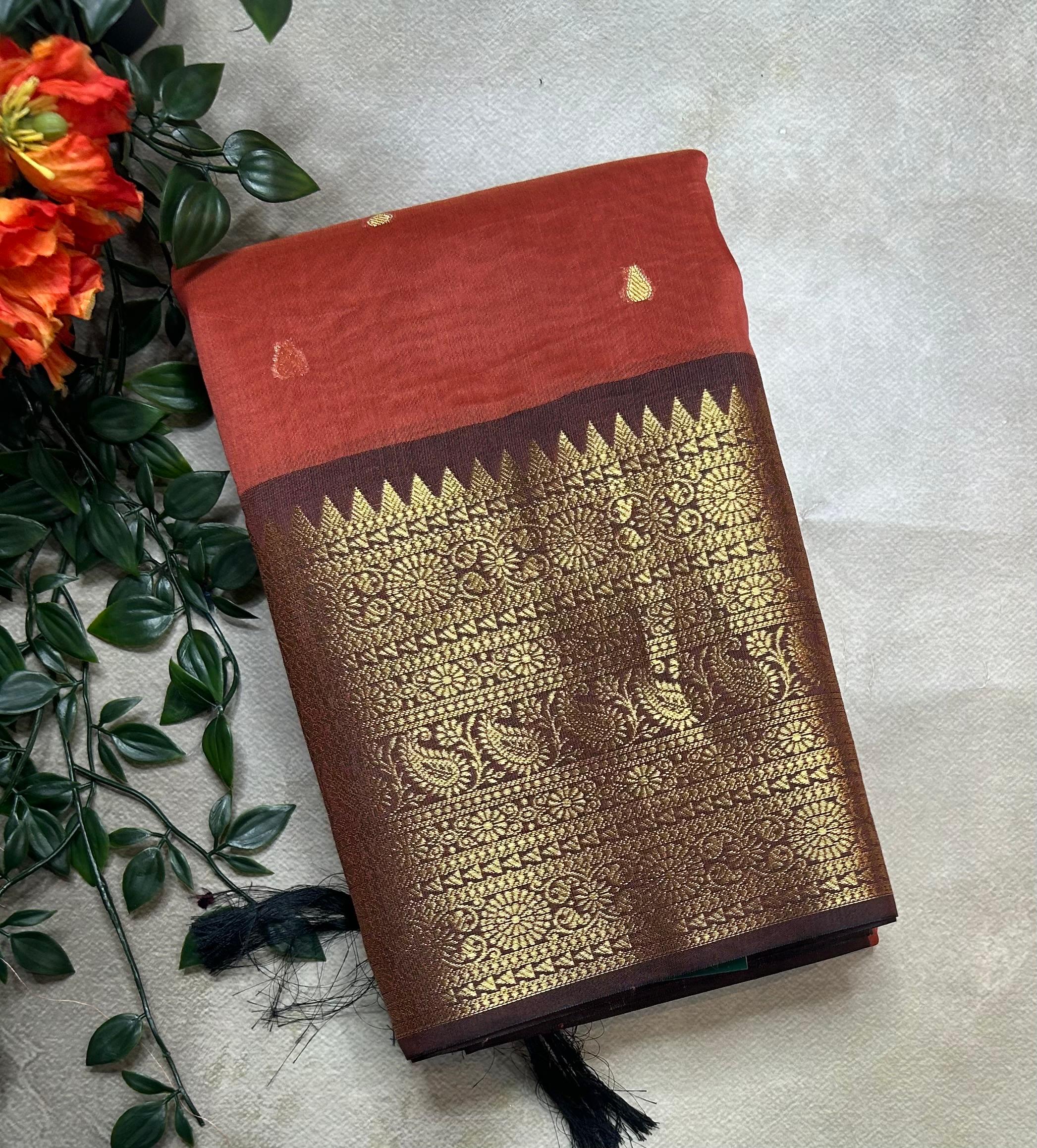 Rust orange small butta chanderi saree -105 saree