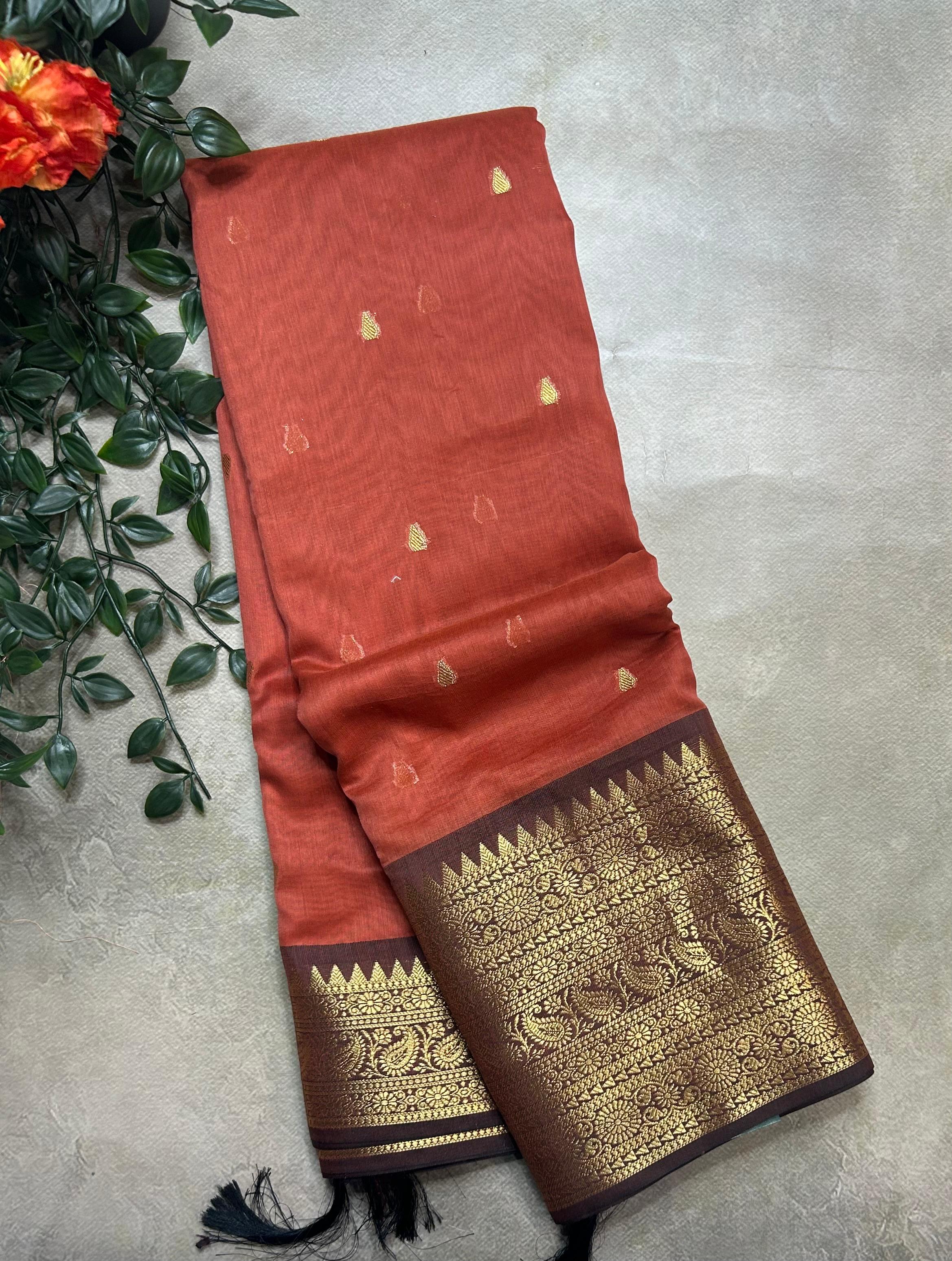 Rust orange small butta chanderi saree -105 saree