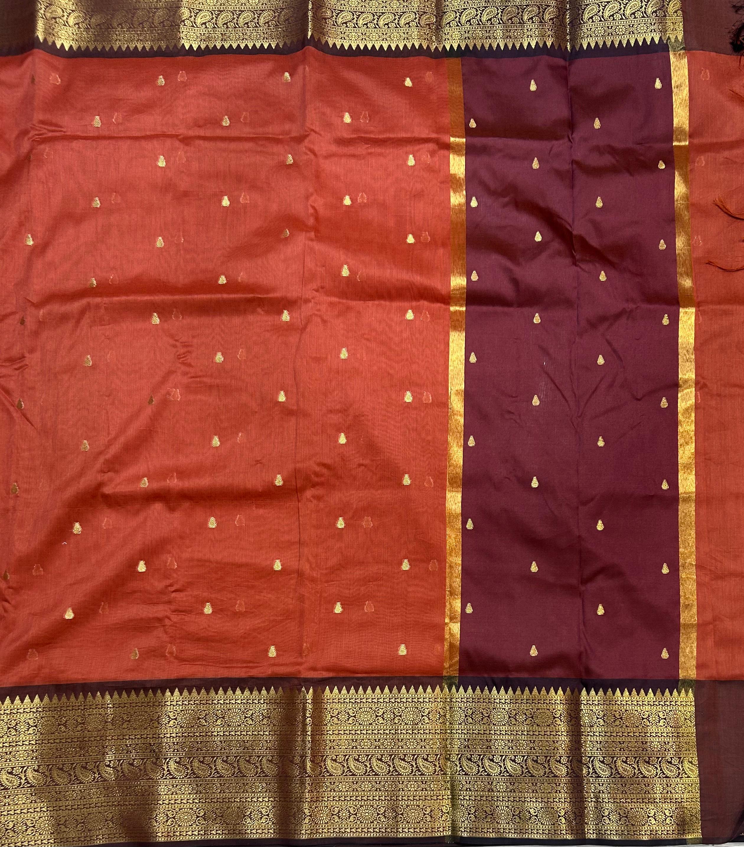 Rust orange small butta chanderi saree -105 saree