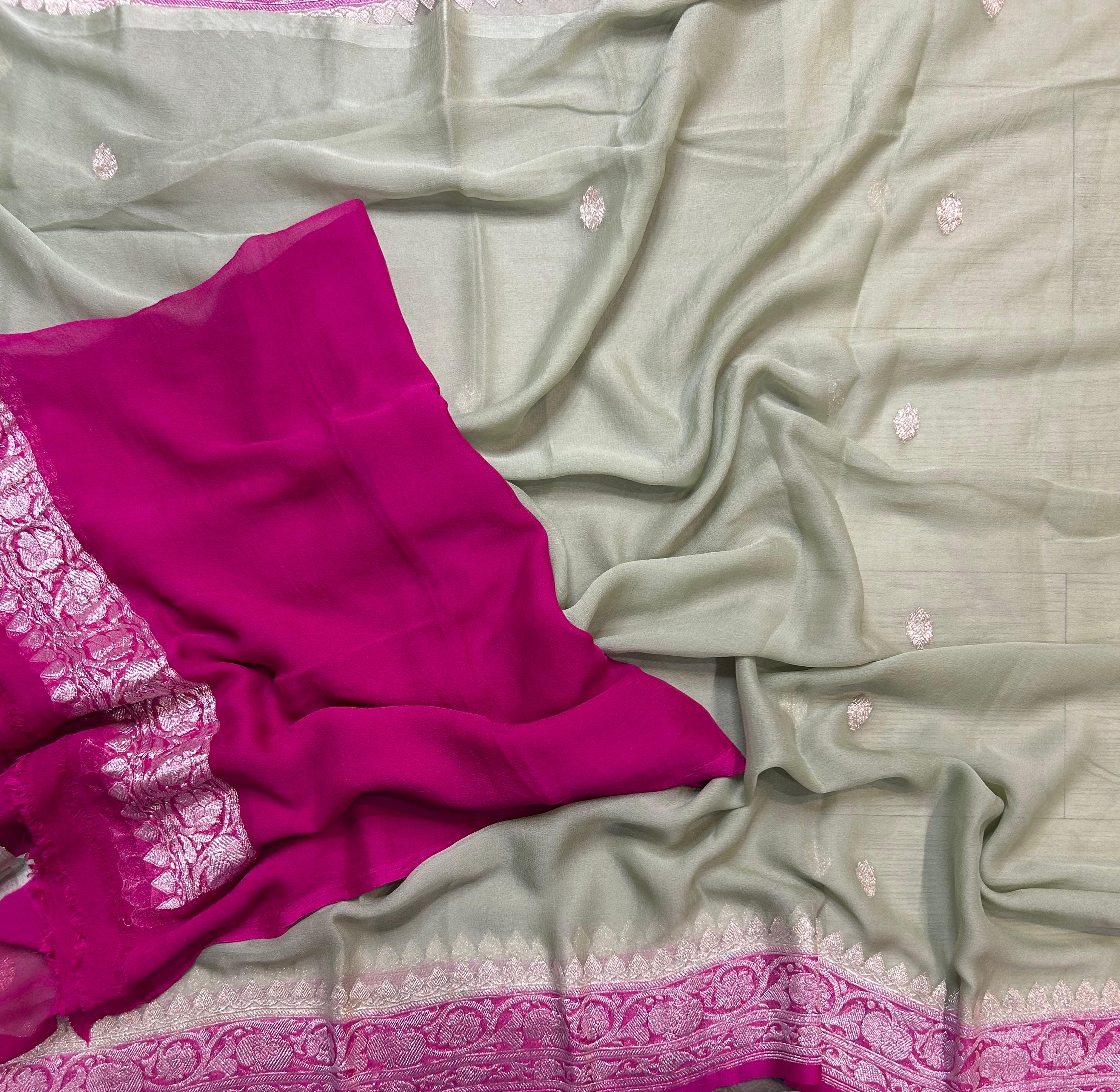 Pastel Green small butta pure chiffon 104 saree