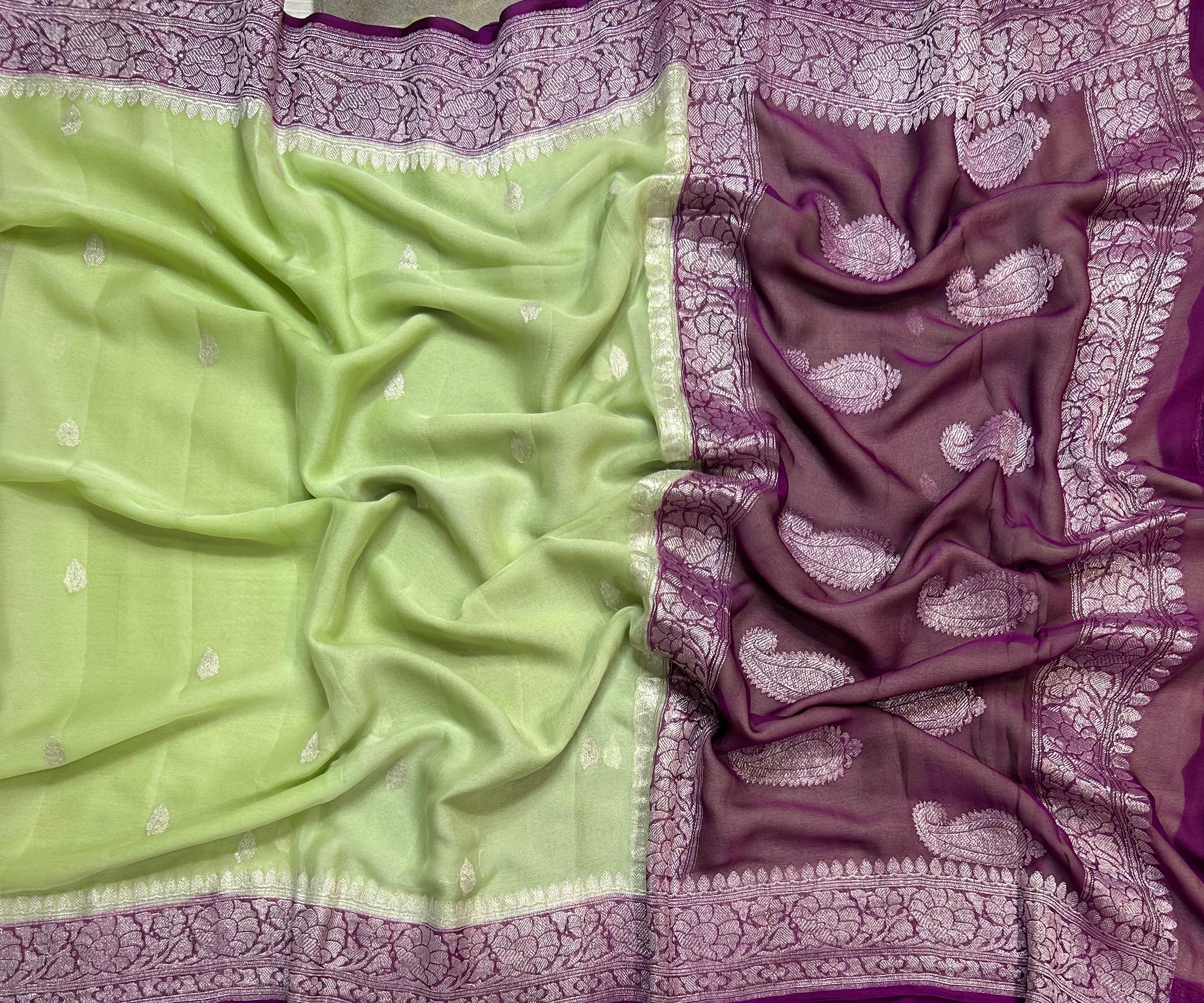Pista green small butta pure chiffon 104 saree