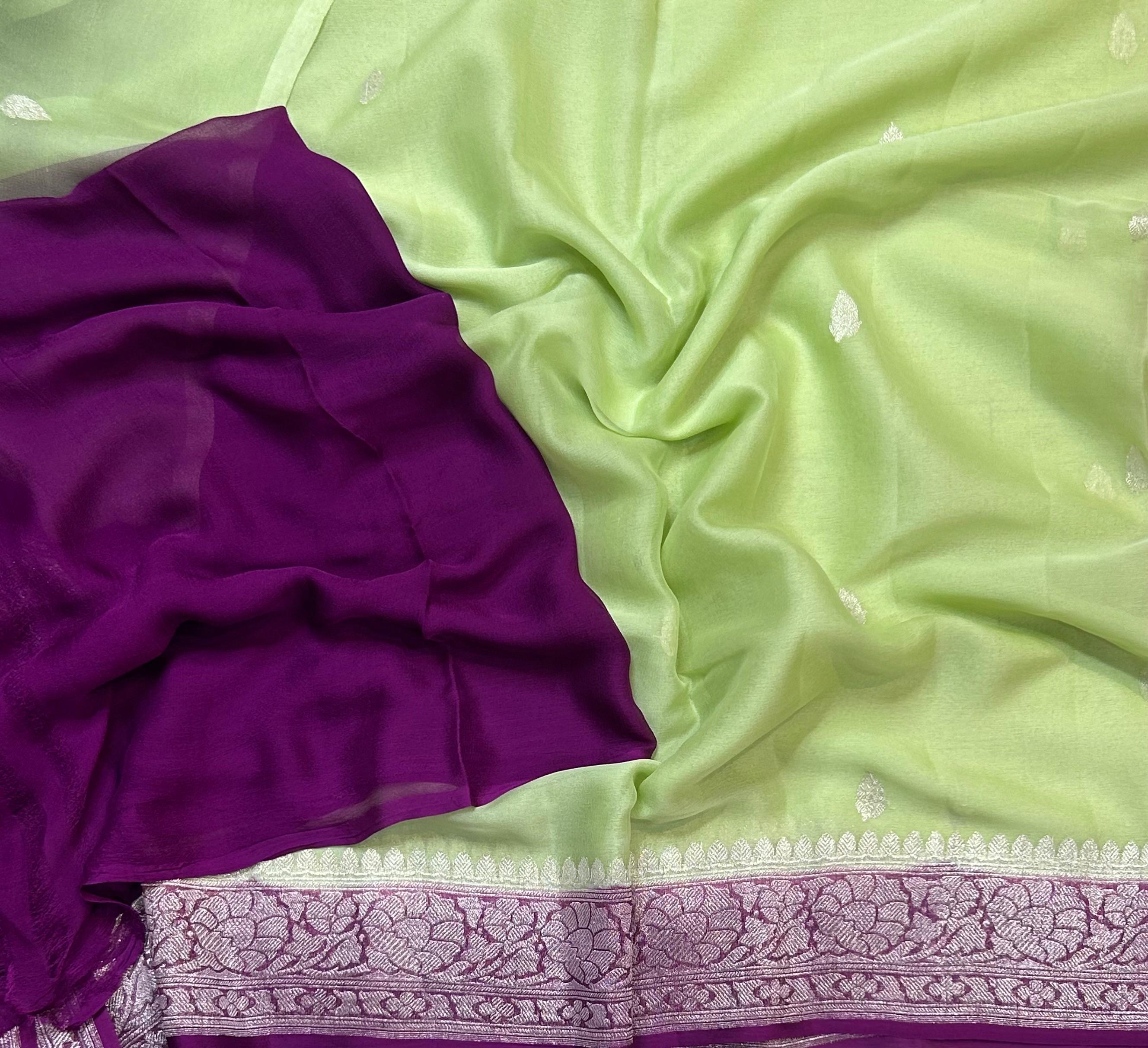 Pista green small butta pure chiffon 104 saree
