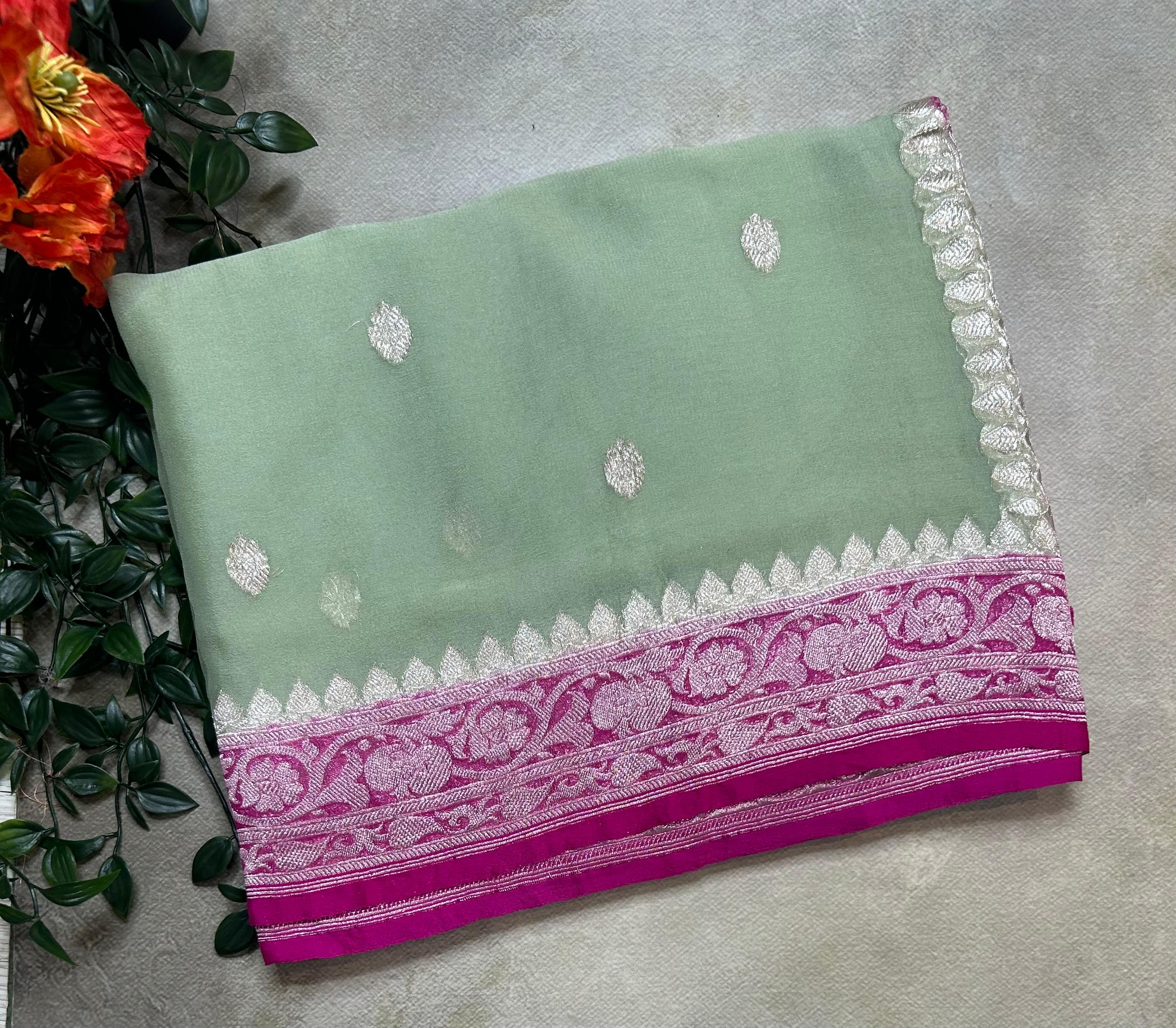 Pastel Green small butta pure chiffon 104 saree