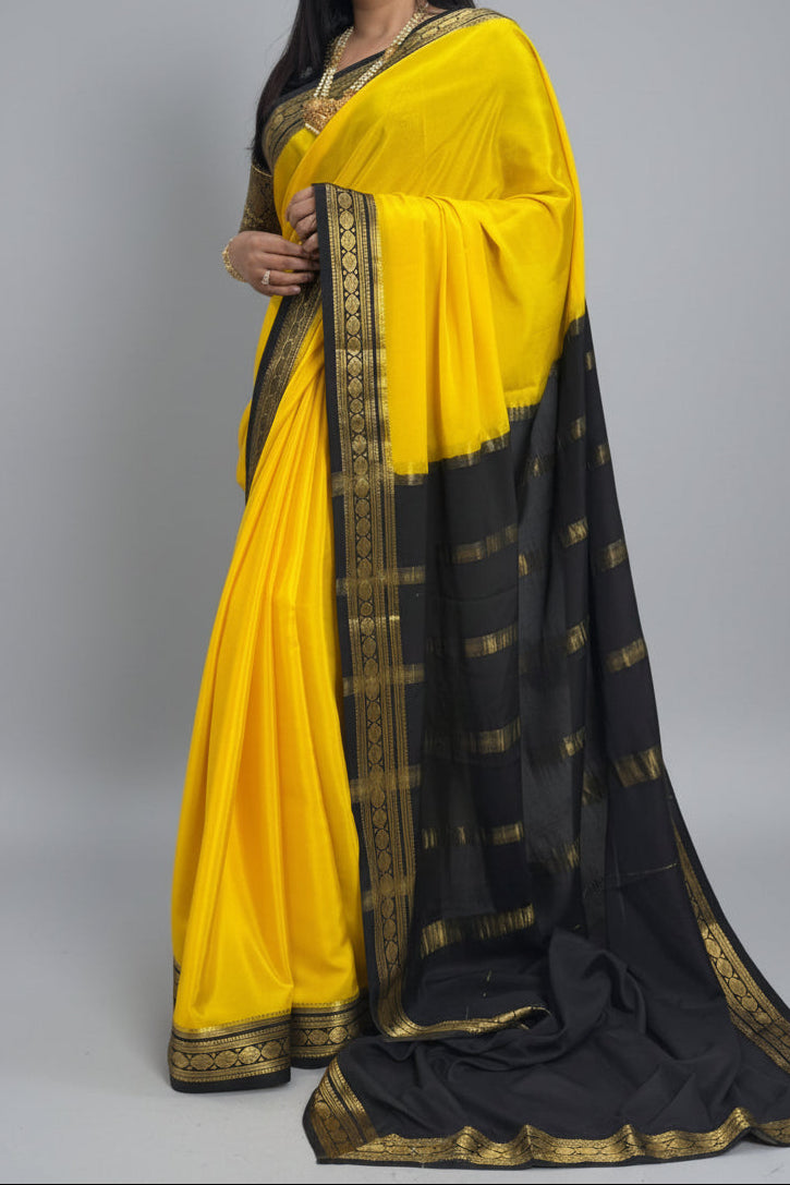 Rashmika Mandanna yellow n black pure mysore silk-105 saree