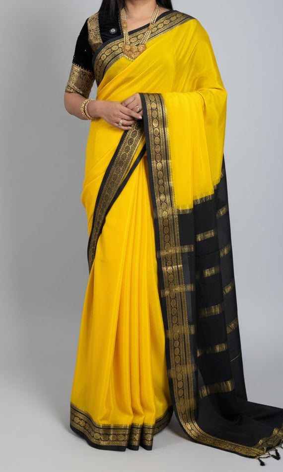 Rashmika Mandanna yellow n black pure mysore silk-105 saree
