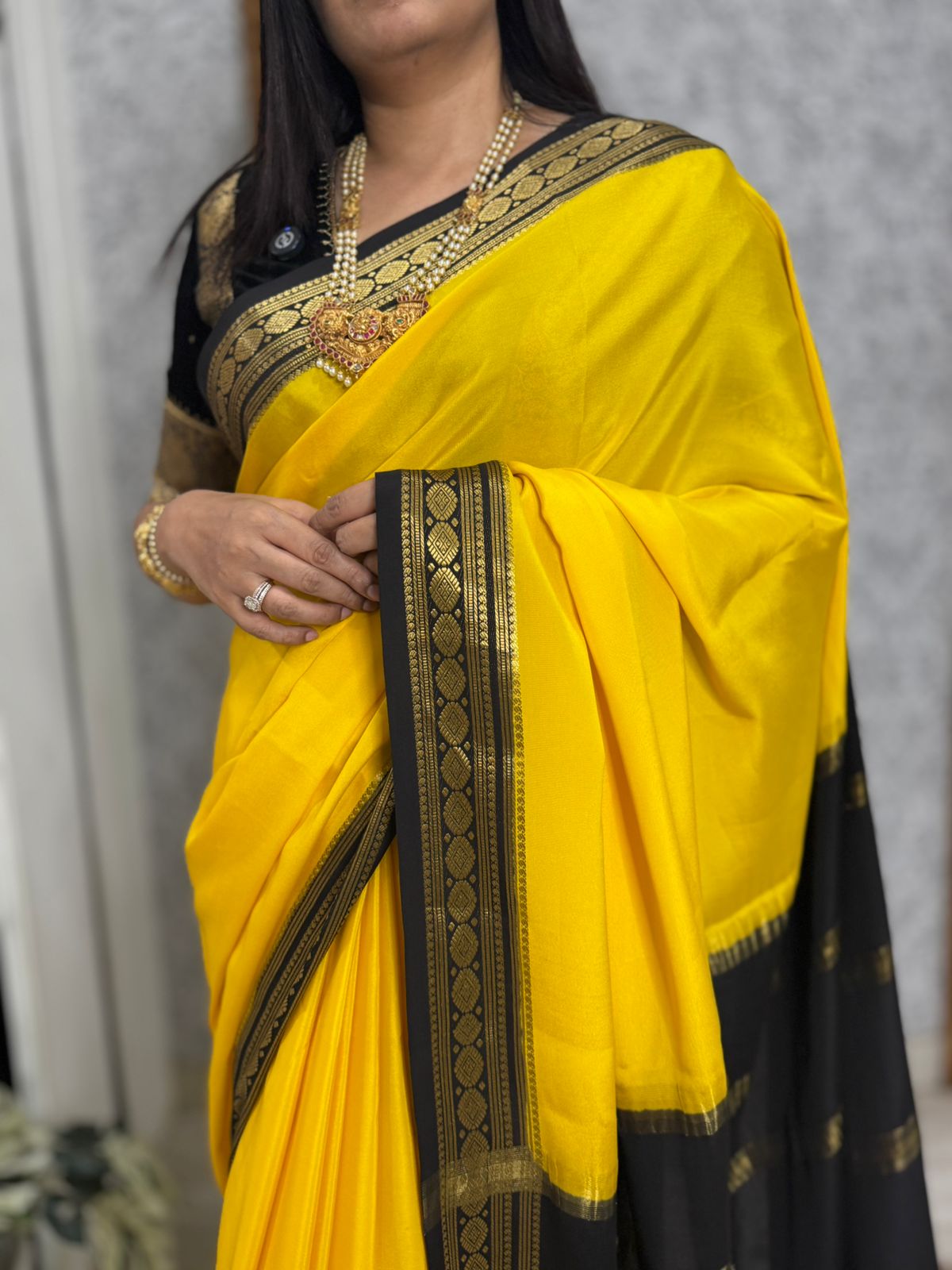 Rashmika Mandanna yellow n black pure mysore silk-105 saree