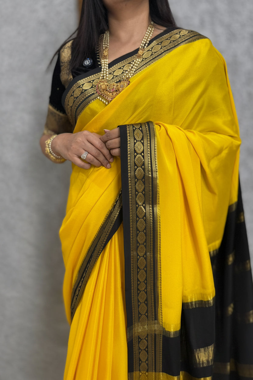 Rashmika Mandanna yellow n black pure mysore silk-105 saree