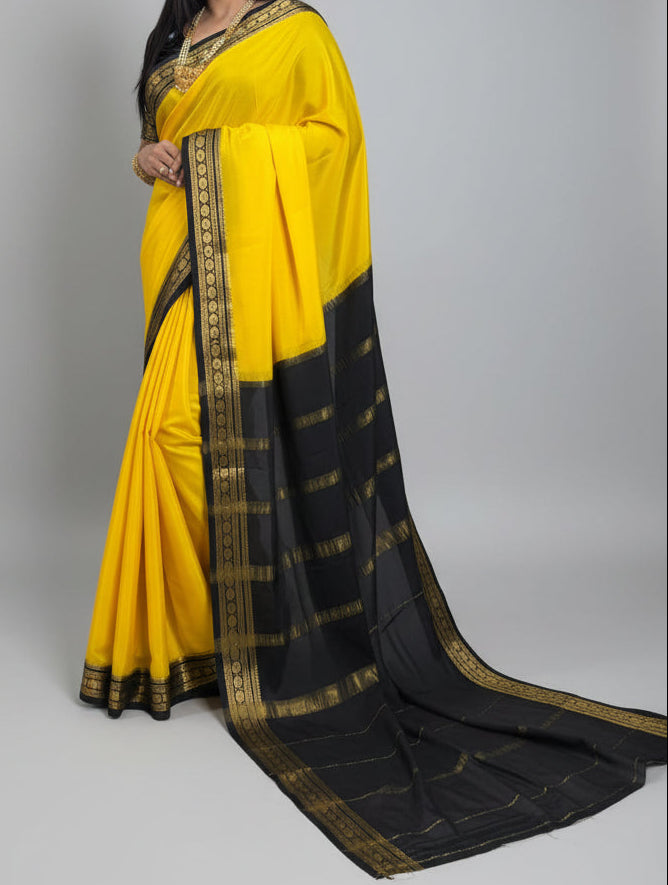 Rashmika Mandanna yellow n black pure mysore silk-105 saree