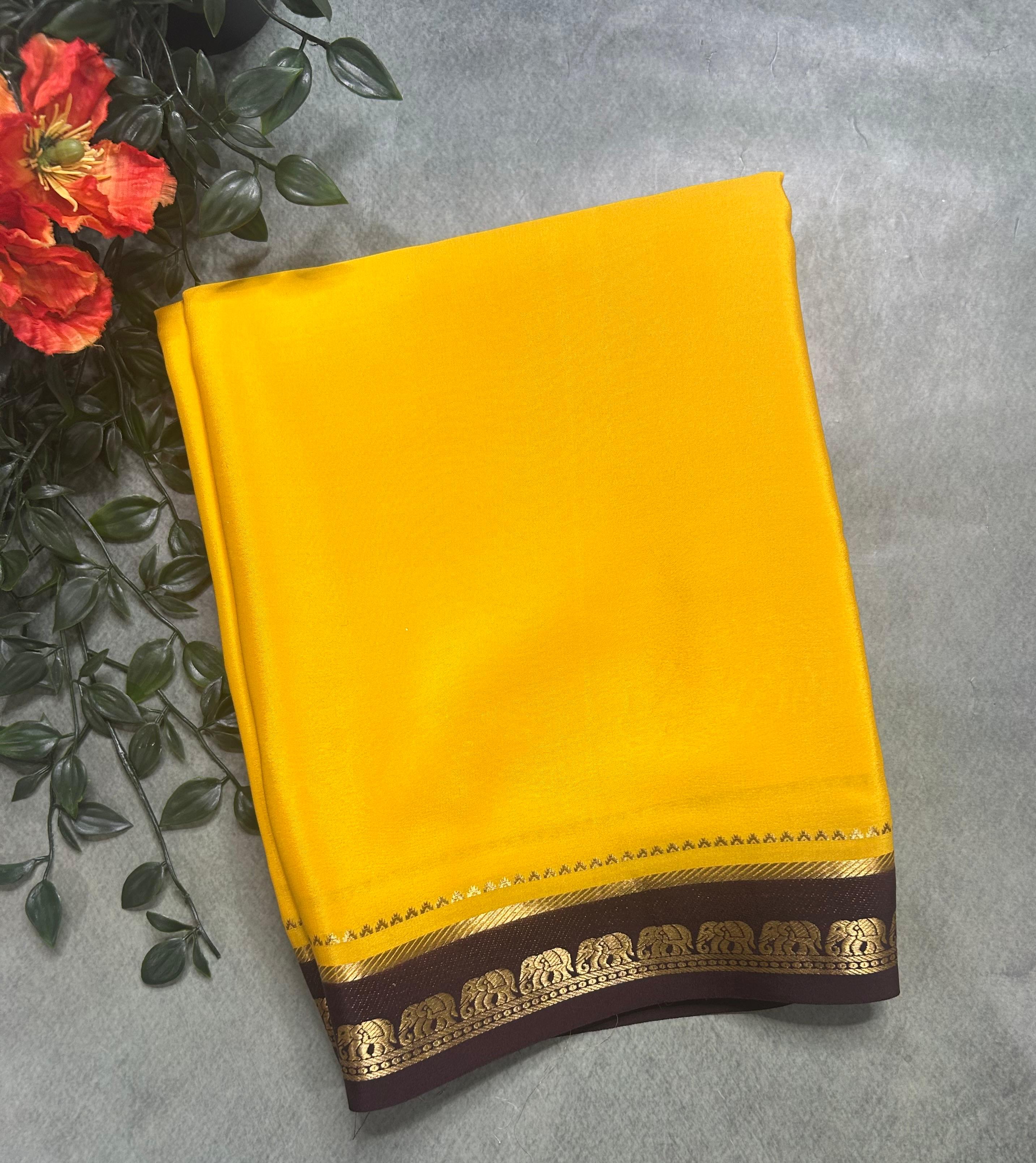 Rashmika Mandanna yellow n brown pure mysore silk-105 saree