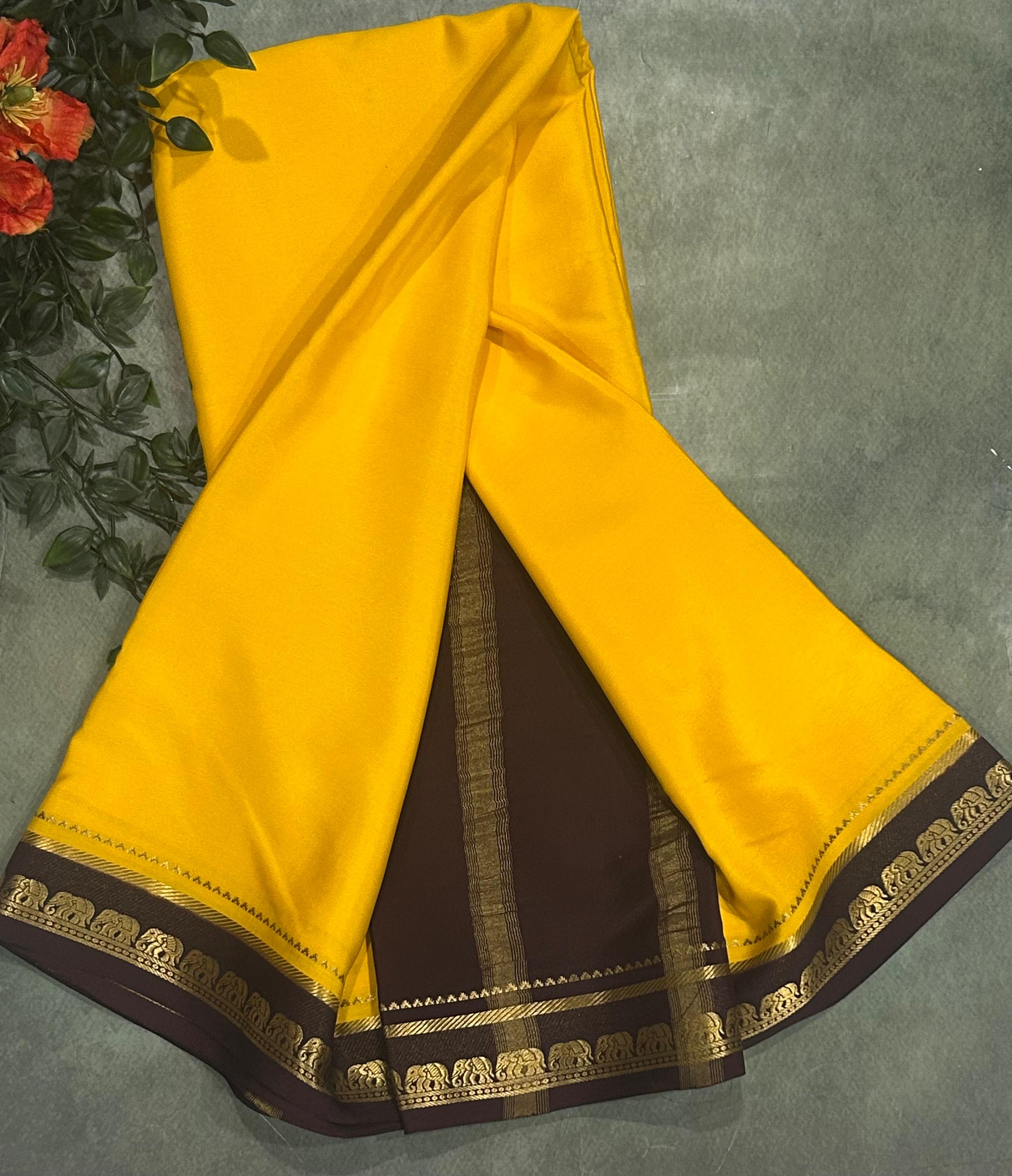 Rashmika Mandanna yellow n brown pure mysore silk-105 saree