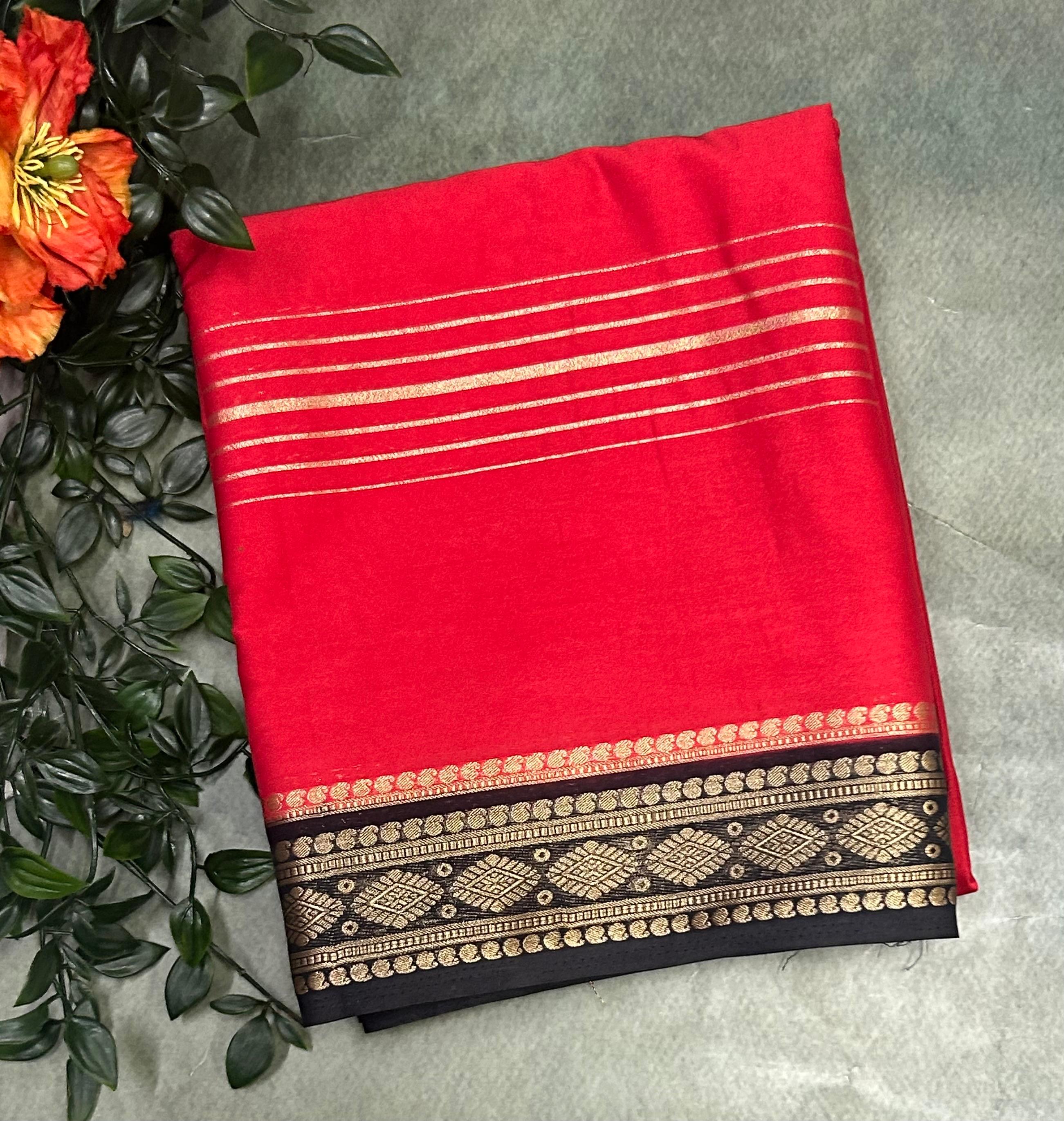 Rashmika mandanna red n black semi mysore crepe saree RM105