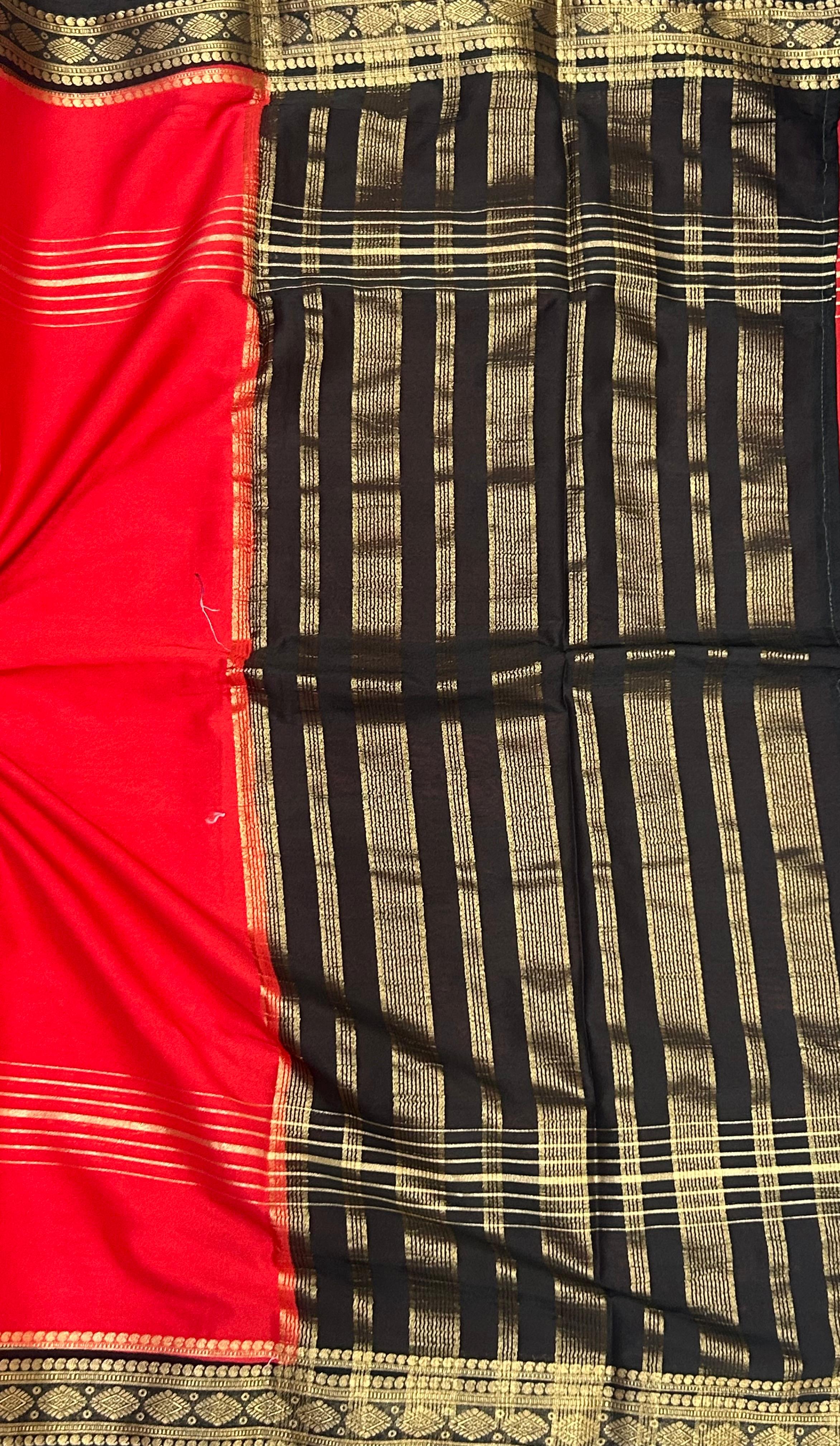 Rashmika mandanna red n black semi mysore crepe saree RM105