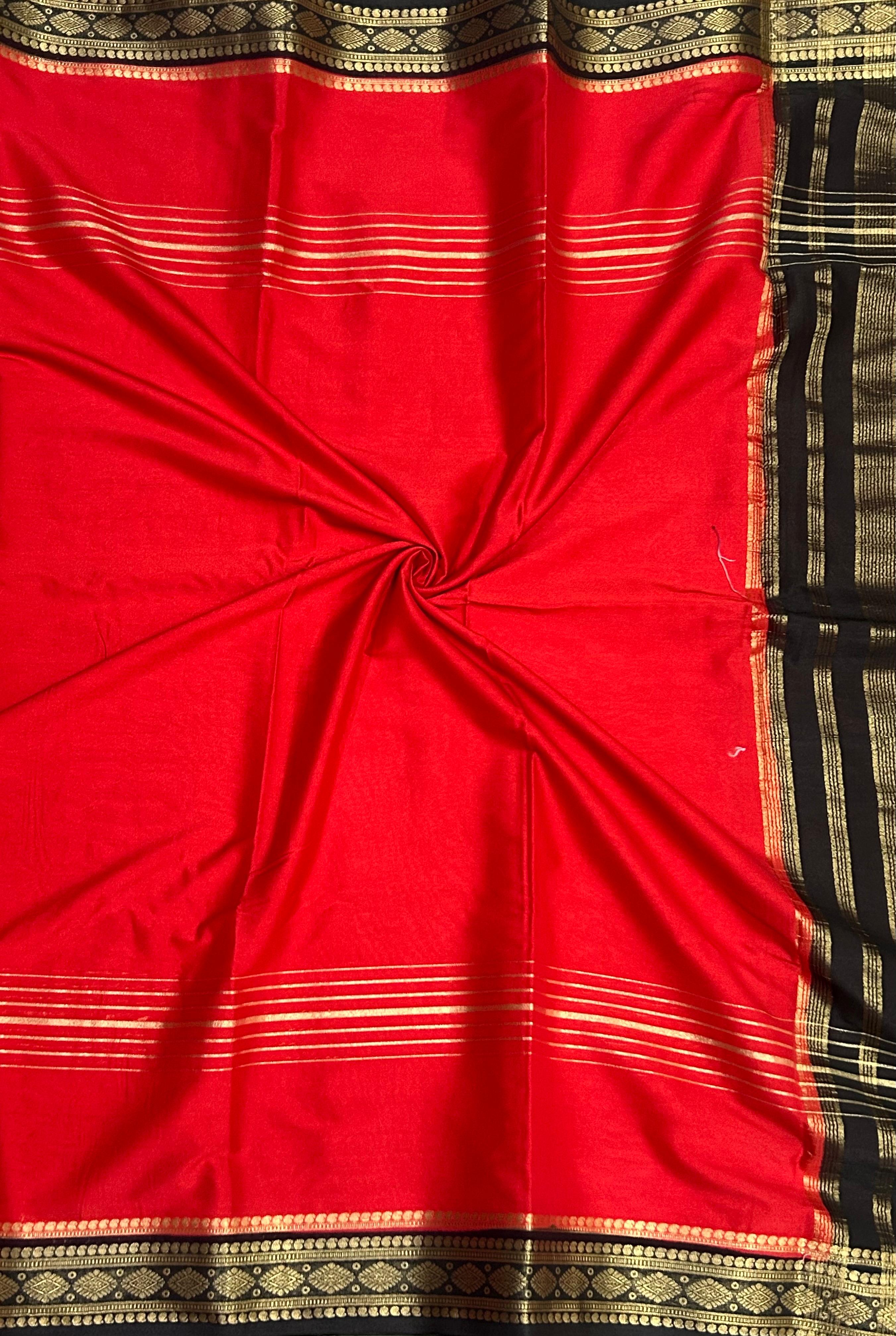 Rashmika mandanna red n black semi mysore crepe saree RM105