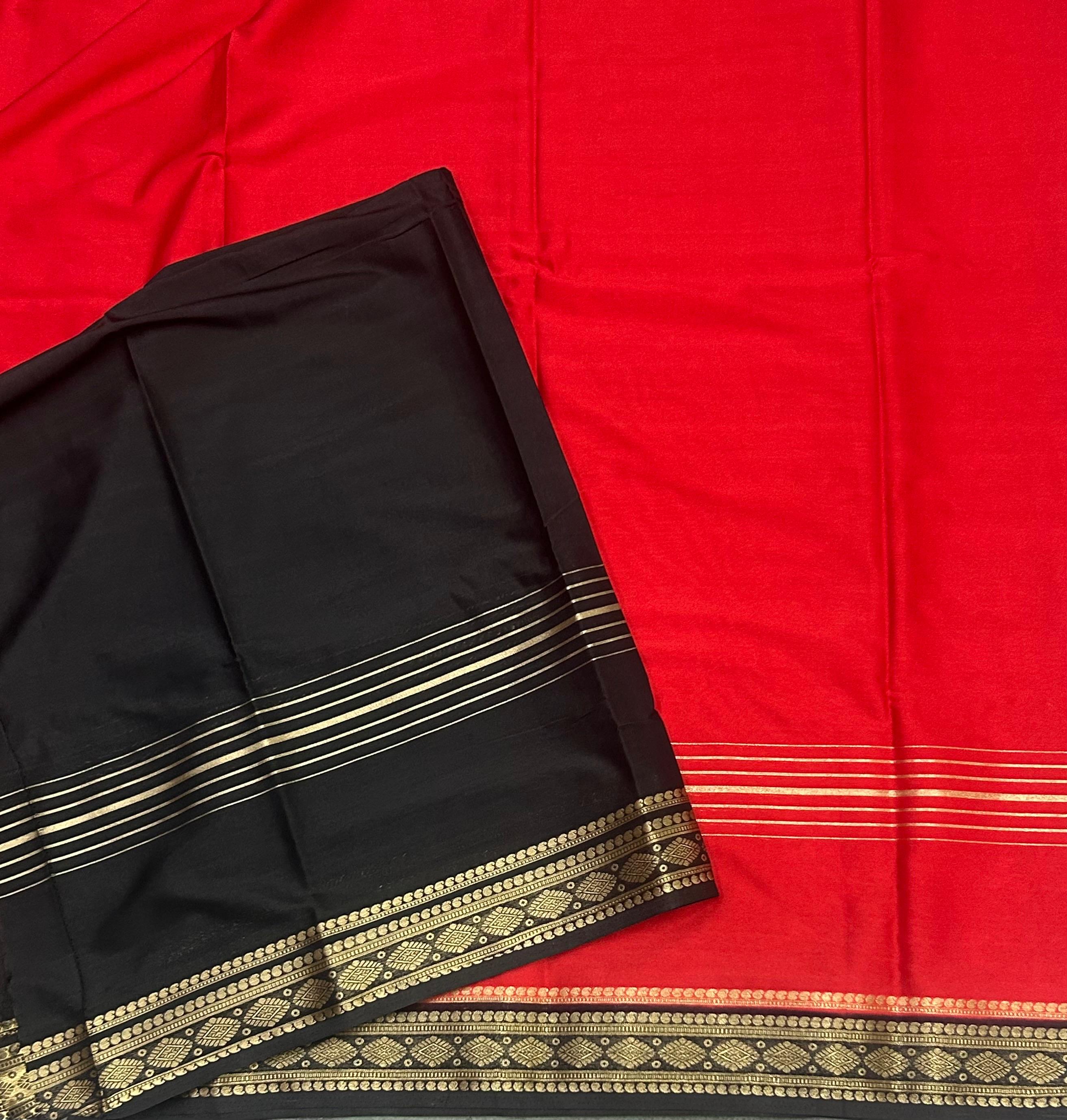 Rashmika mandanna red n black semi mysore crepe saree RM105