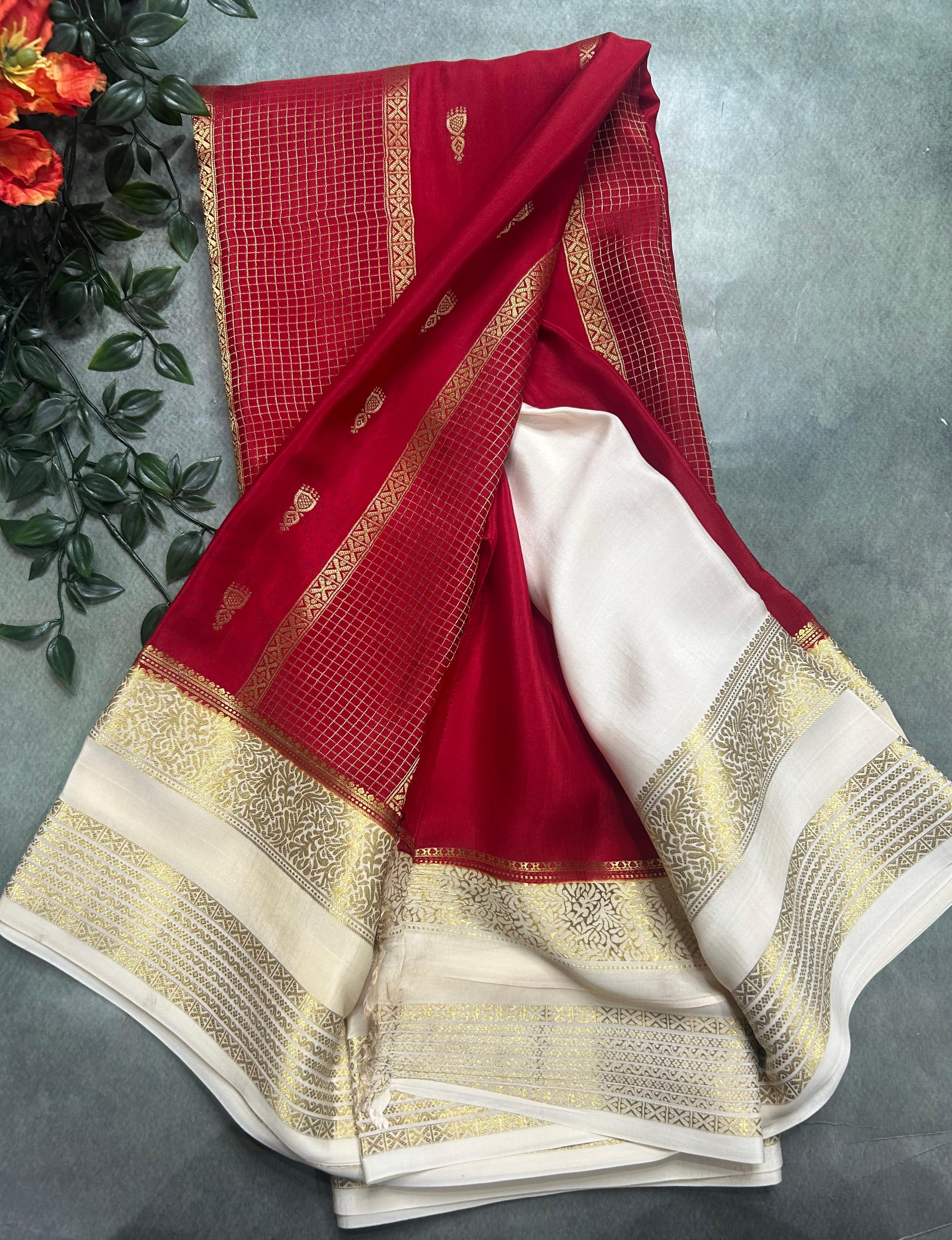 Red jumka Butta n bentex border pure Mysore silk saree ST105