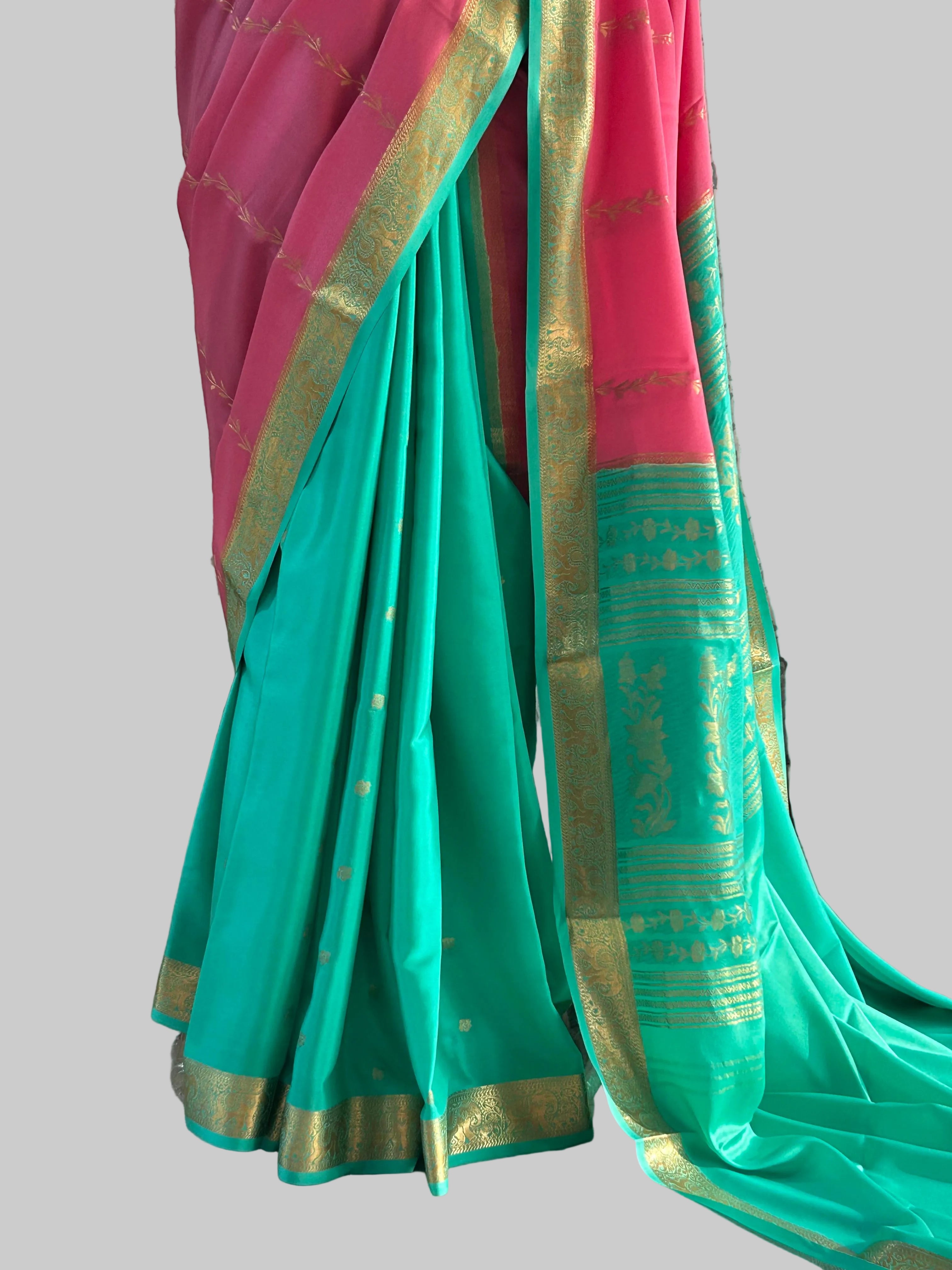 2D small border partly pallu pure Mysore silk saree 105
