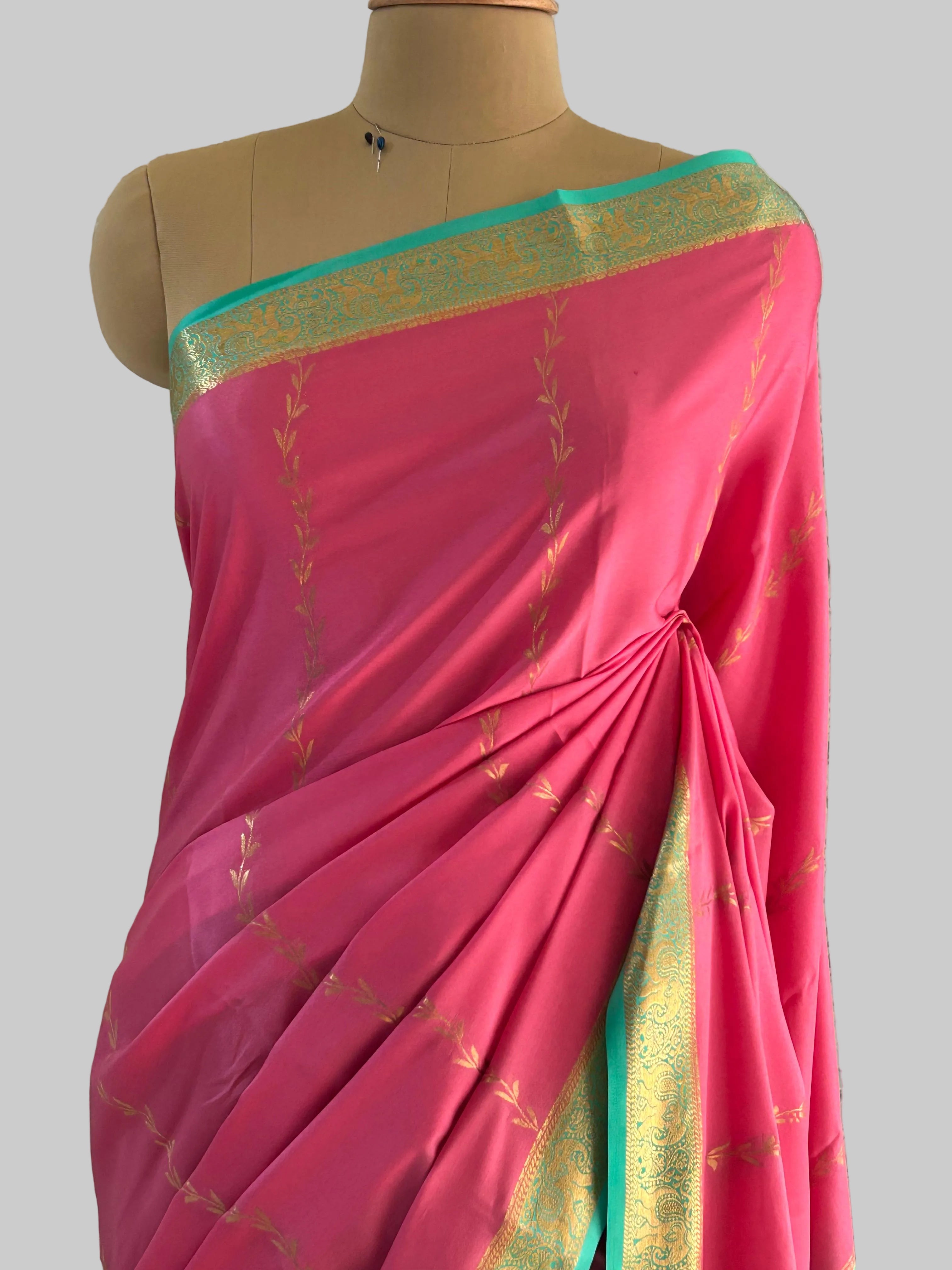 2D small border partly pallu pure Mysore silk saree 105