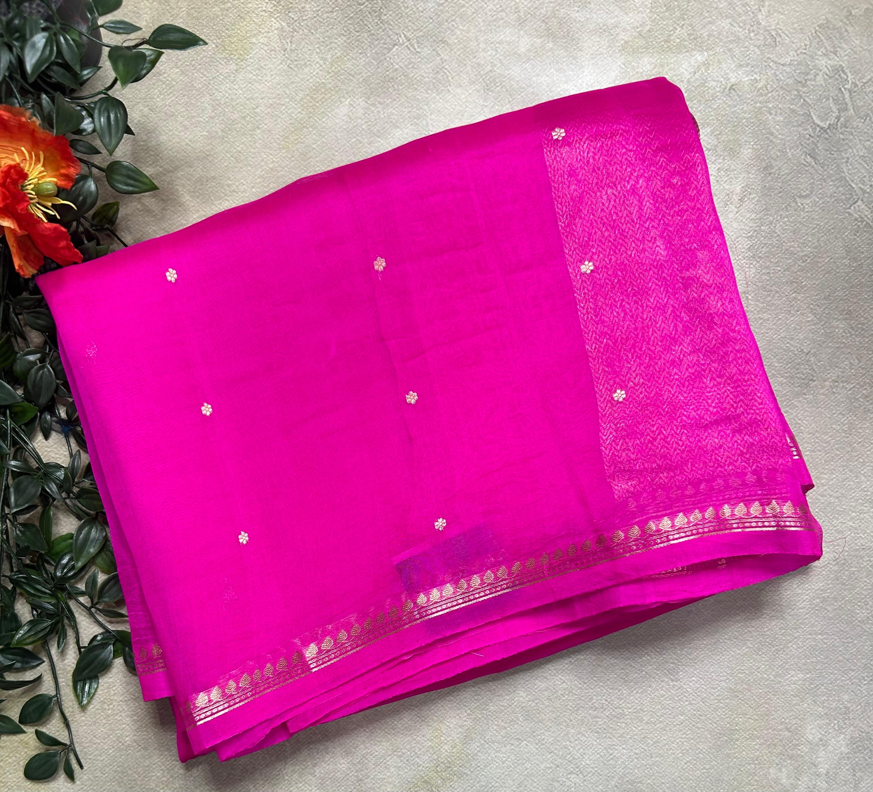 Pink pure kora 105 organza silk saree