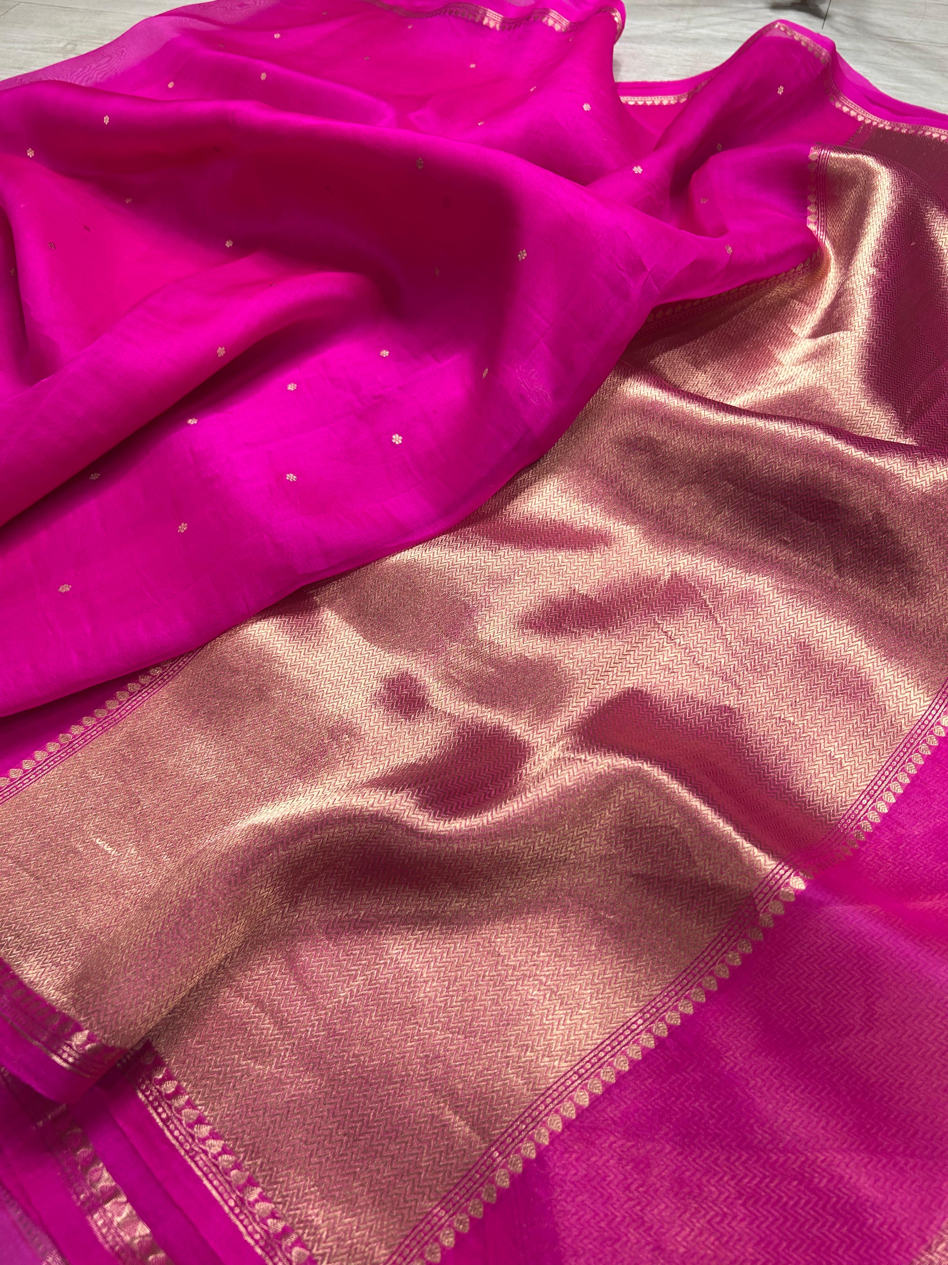 Pink pure kora 105 organza silk saree