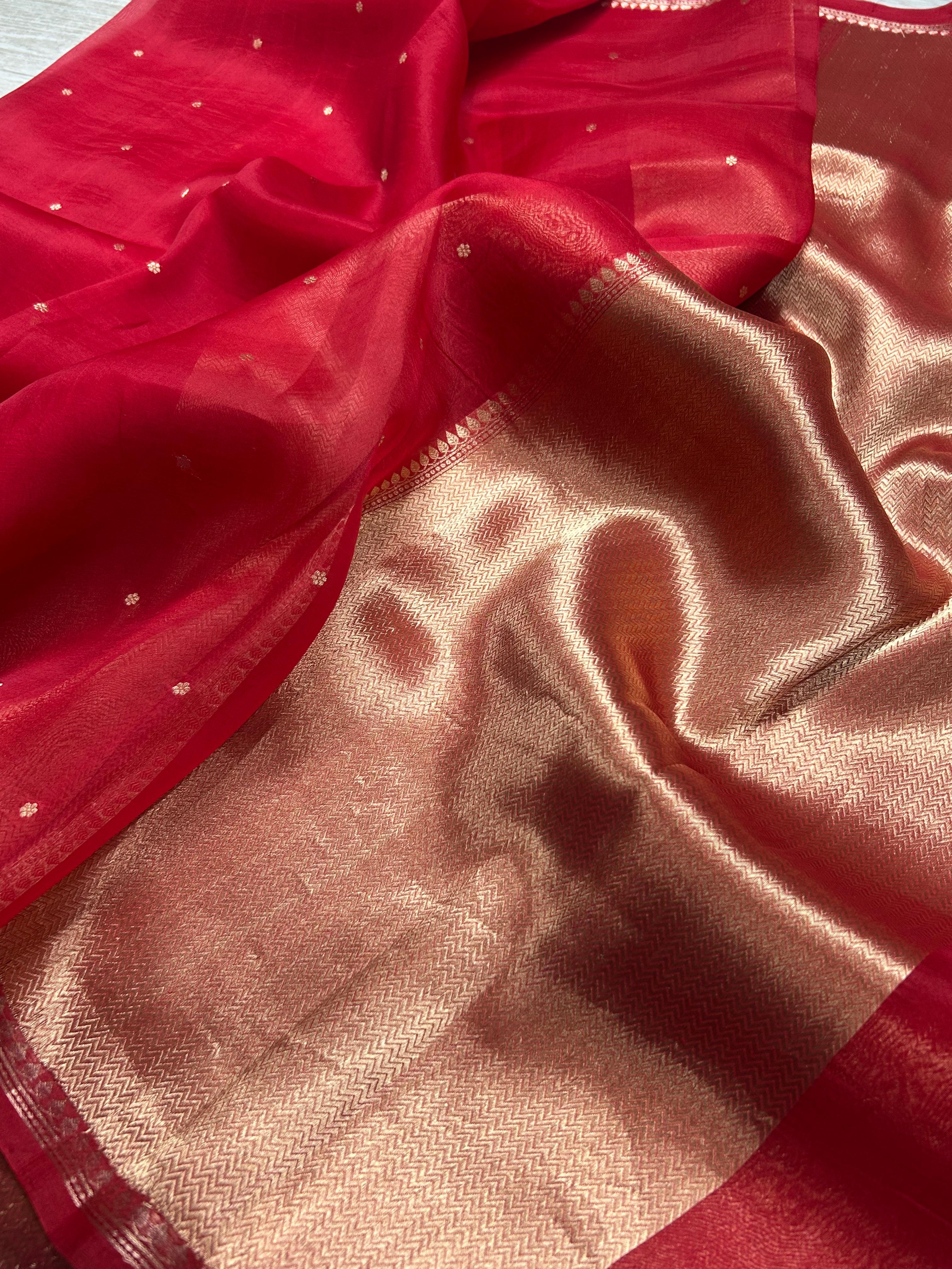 Red pure kora 105 organza silk saree