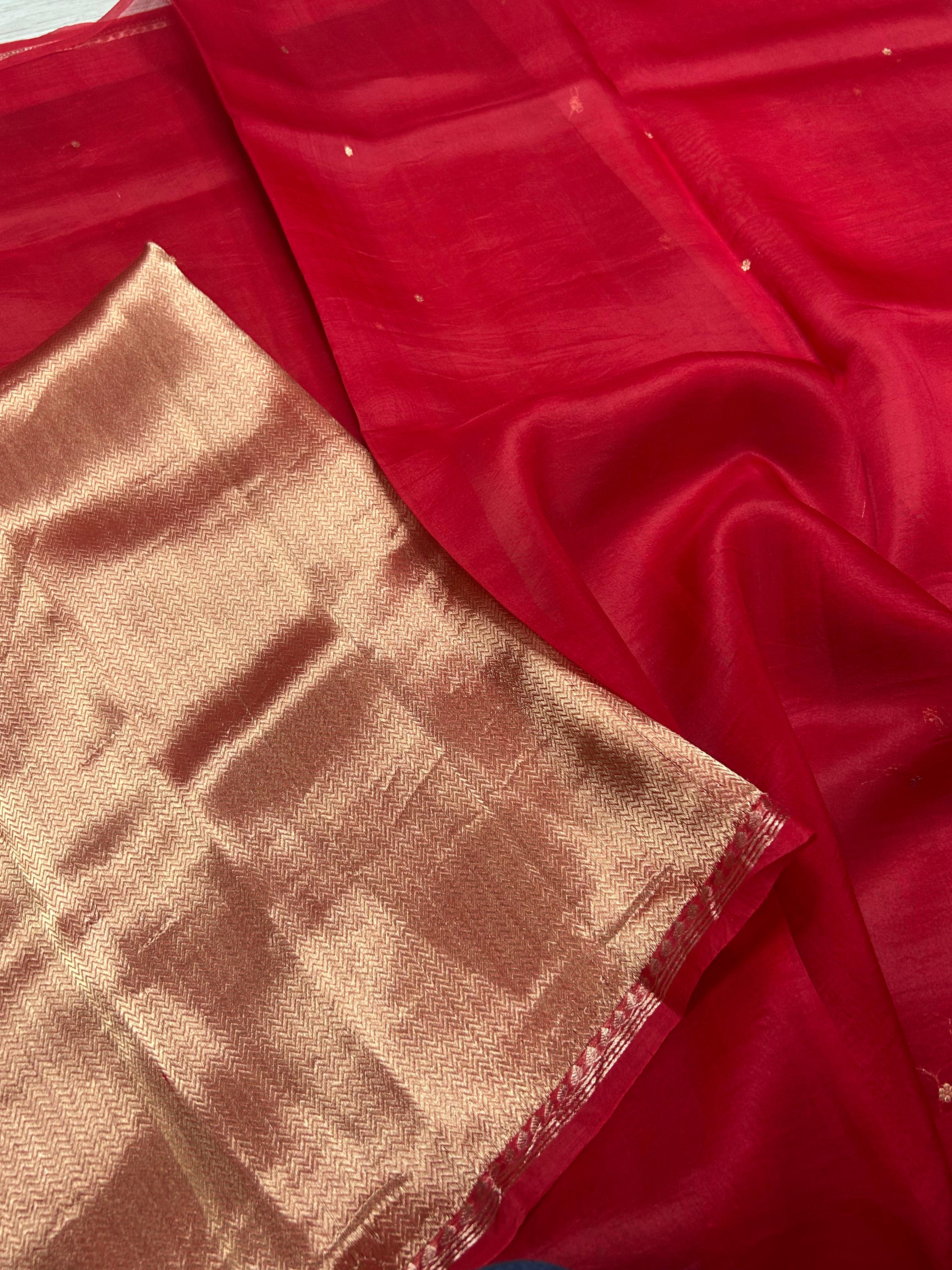 Red pure kora 105 organza silk saree