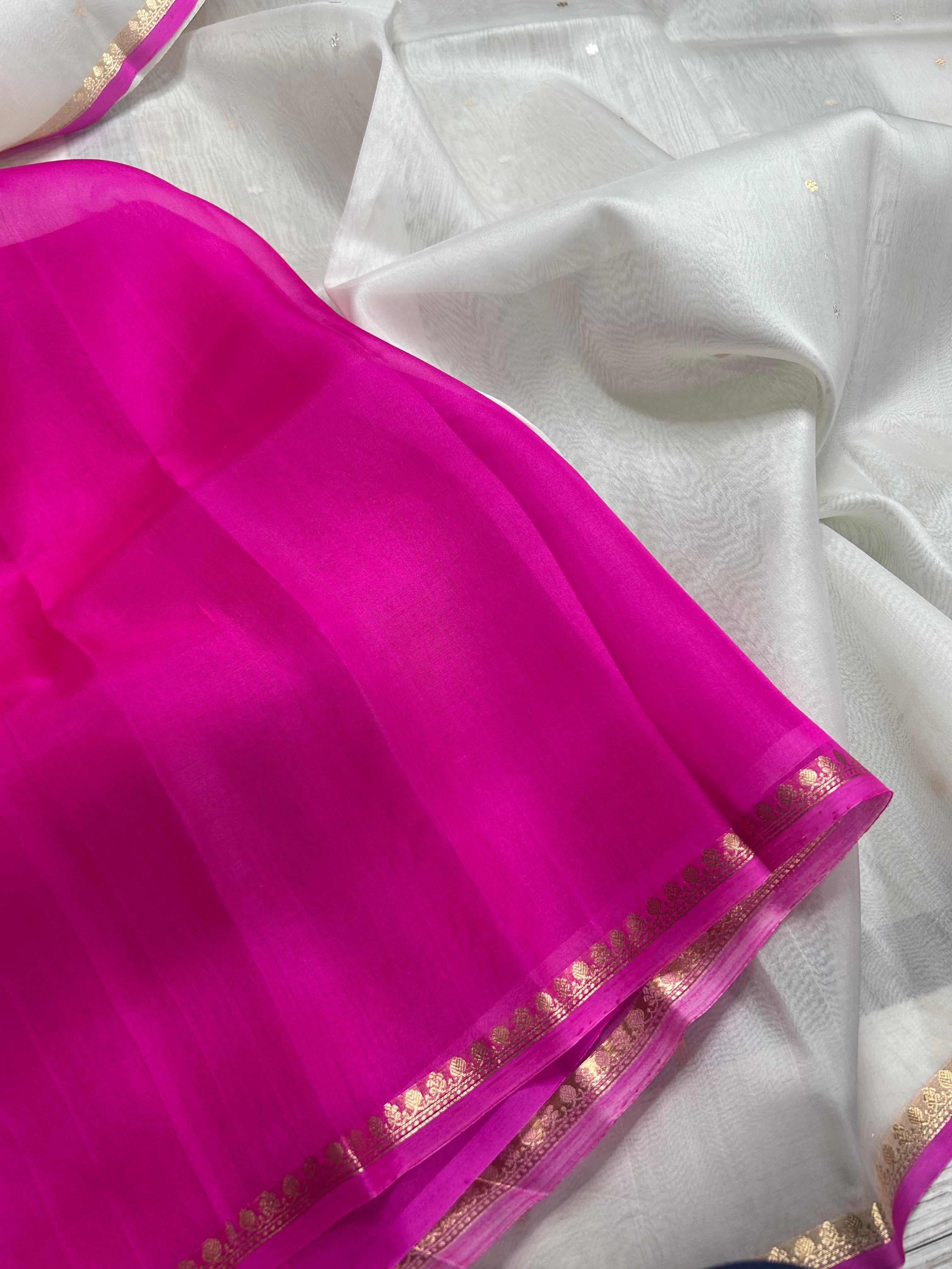 White pure kora 105 organza silk saree