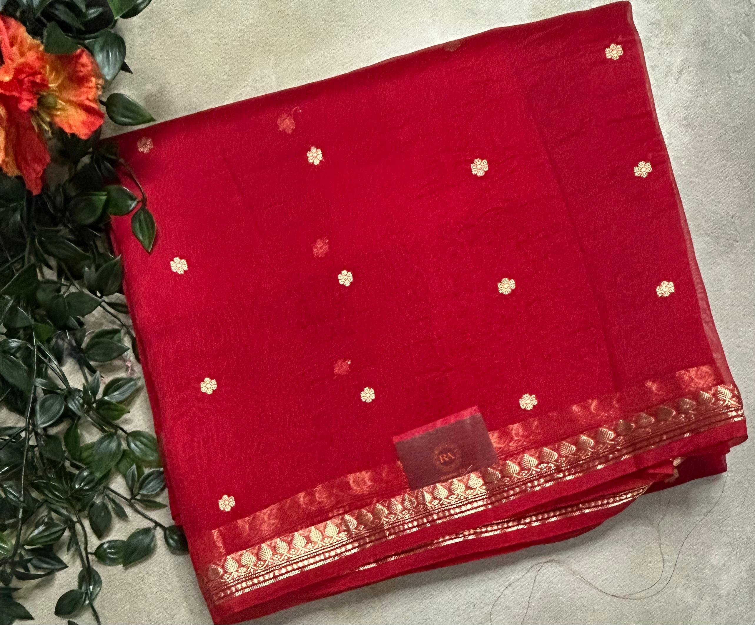 Red pure kora 105 organza silk saree