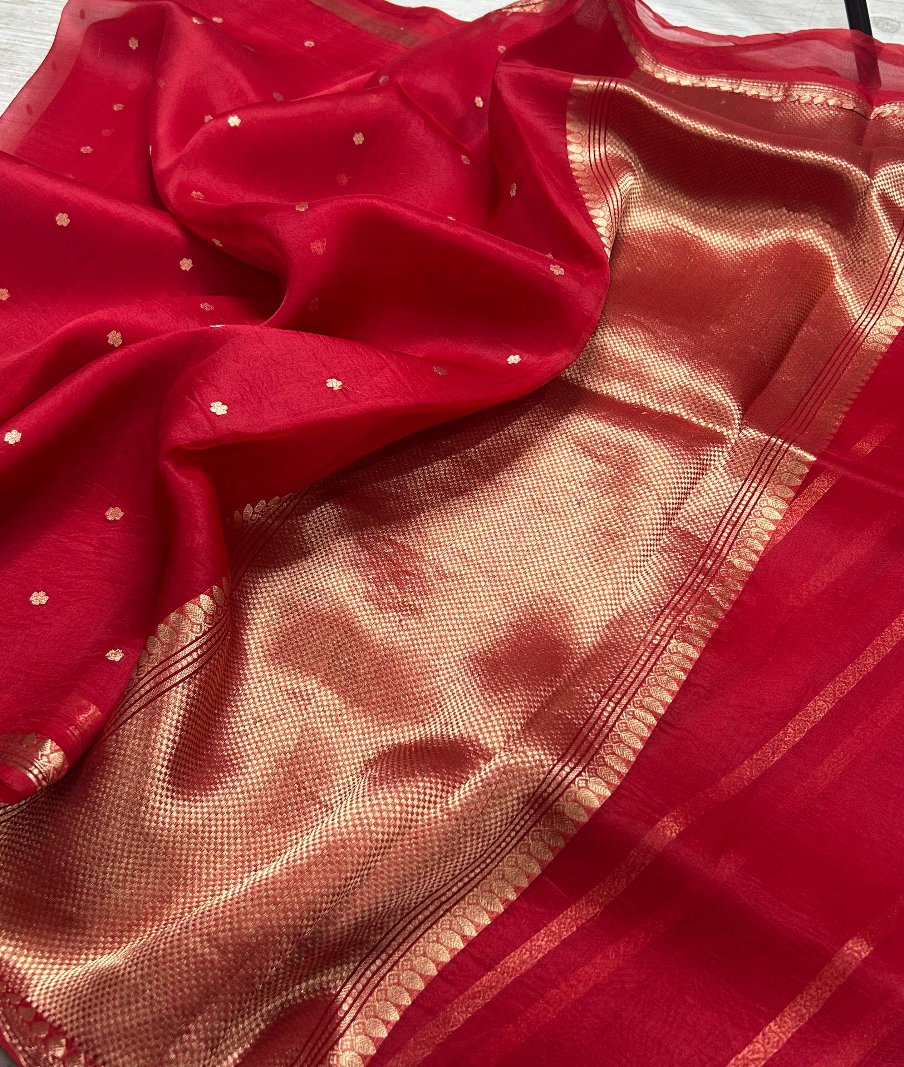Red pure kora 105 organza silk saree