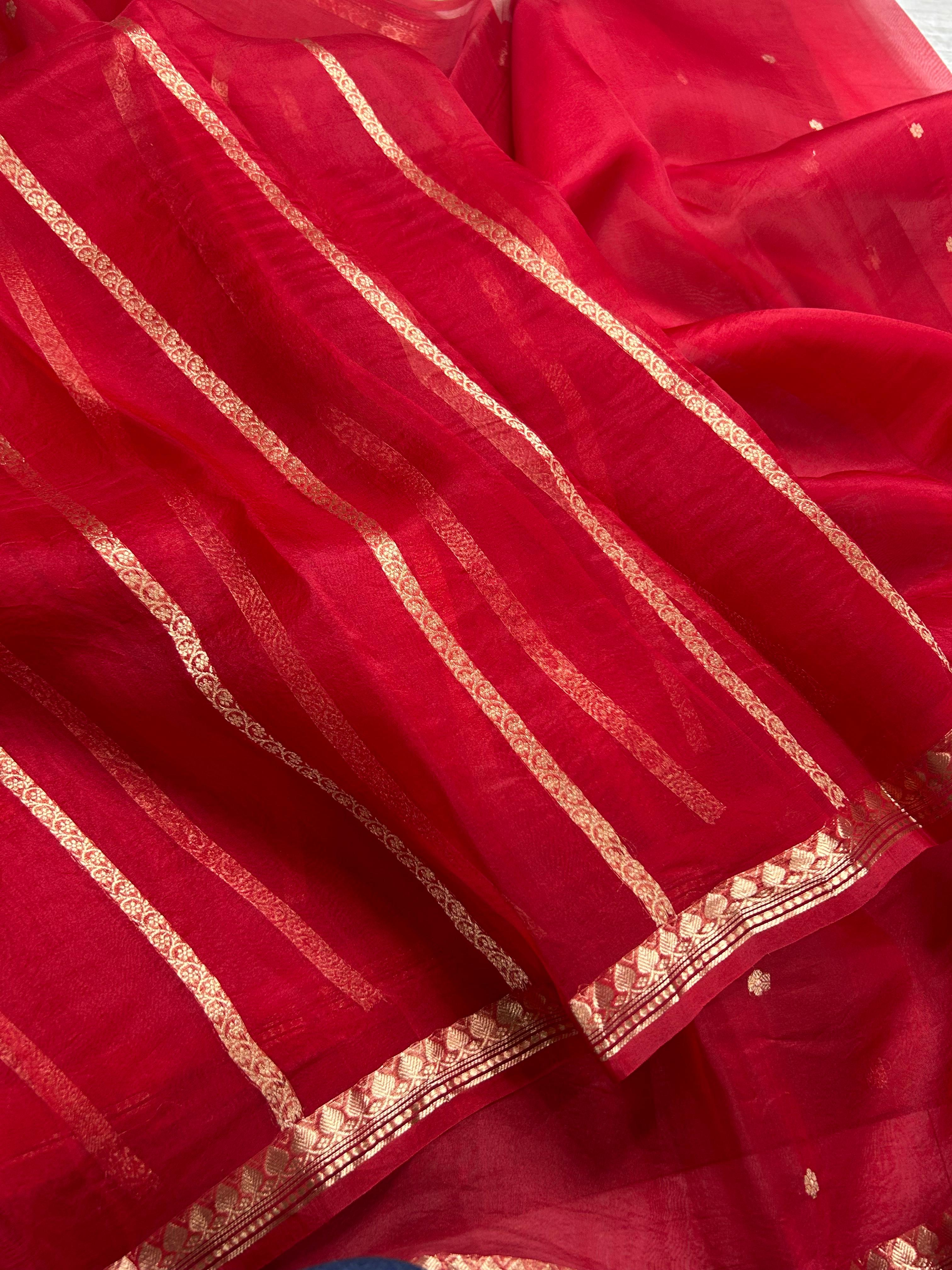Red pure kora 105 organza silk saree