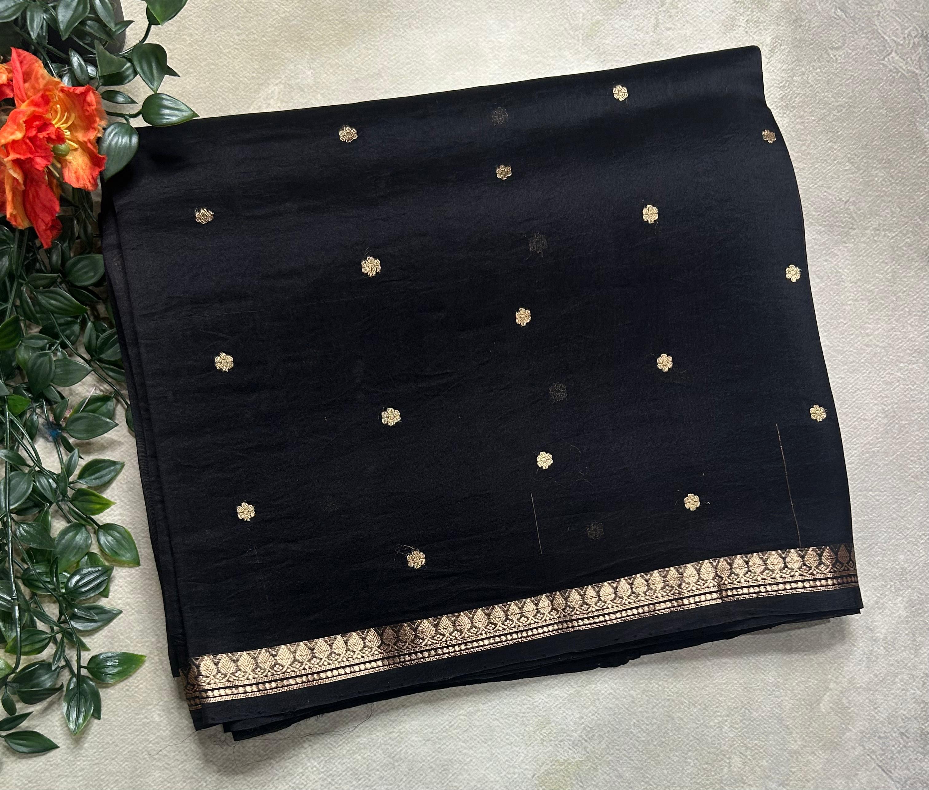 Black pure kora 105 organza silk saree