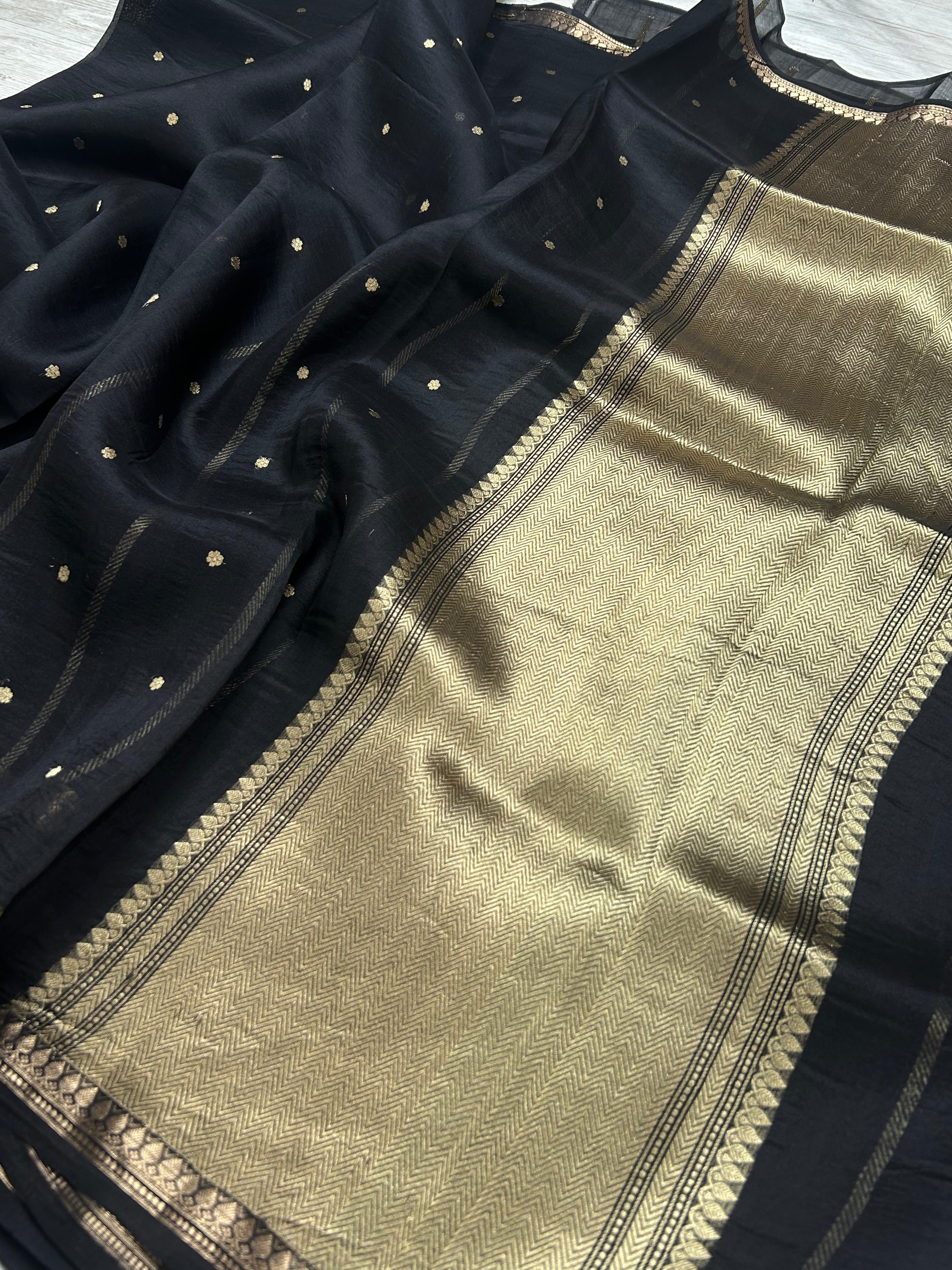 Black pure kora 105 organza silk saree