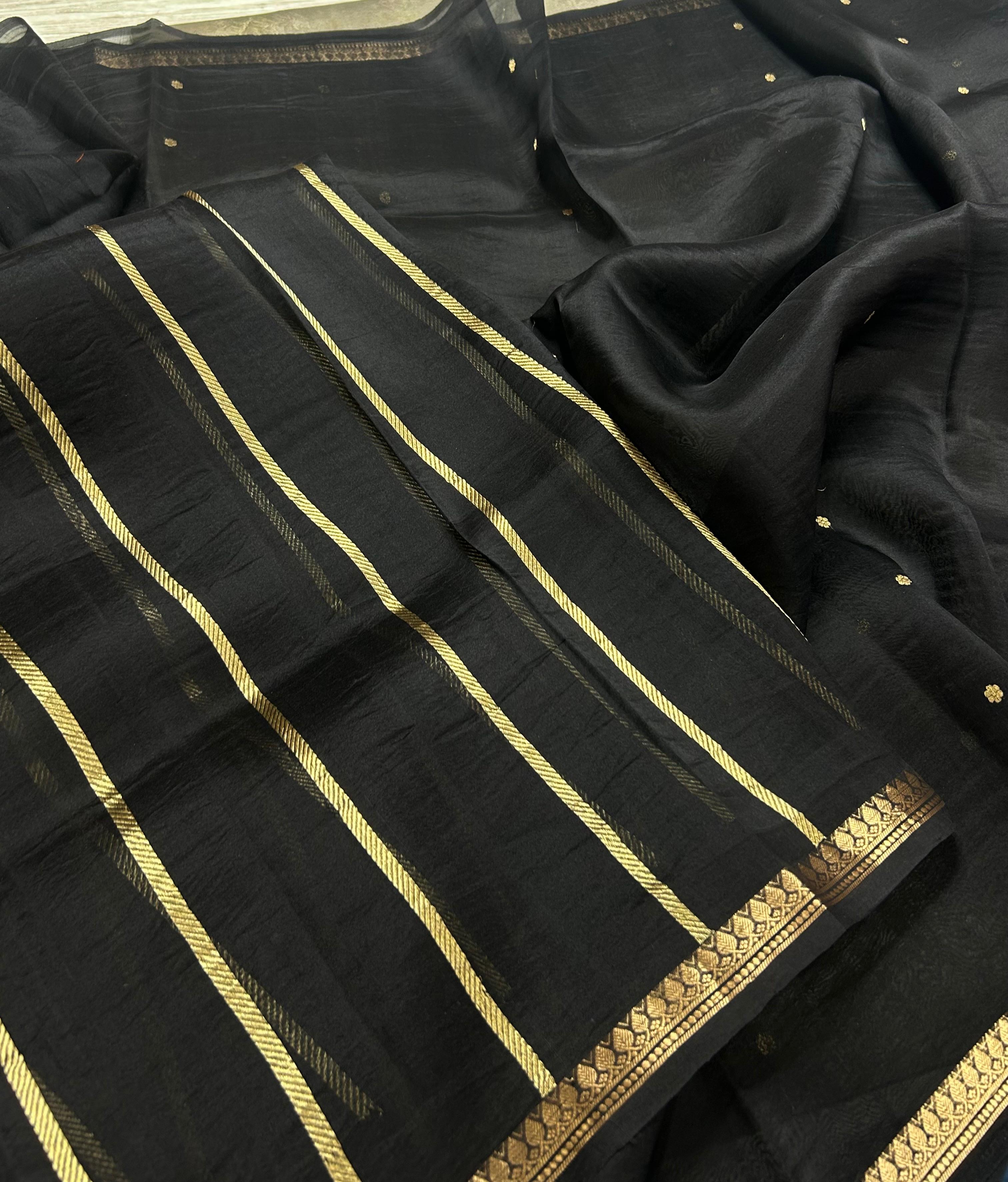 Black pure kora 105 organza silk saree